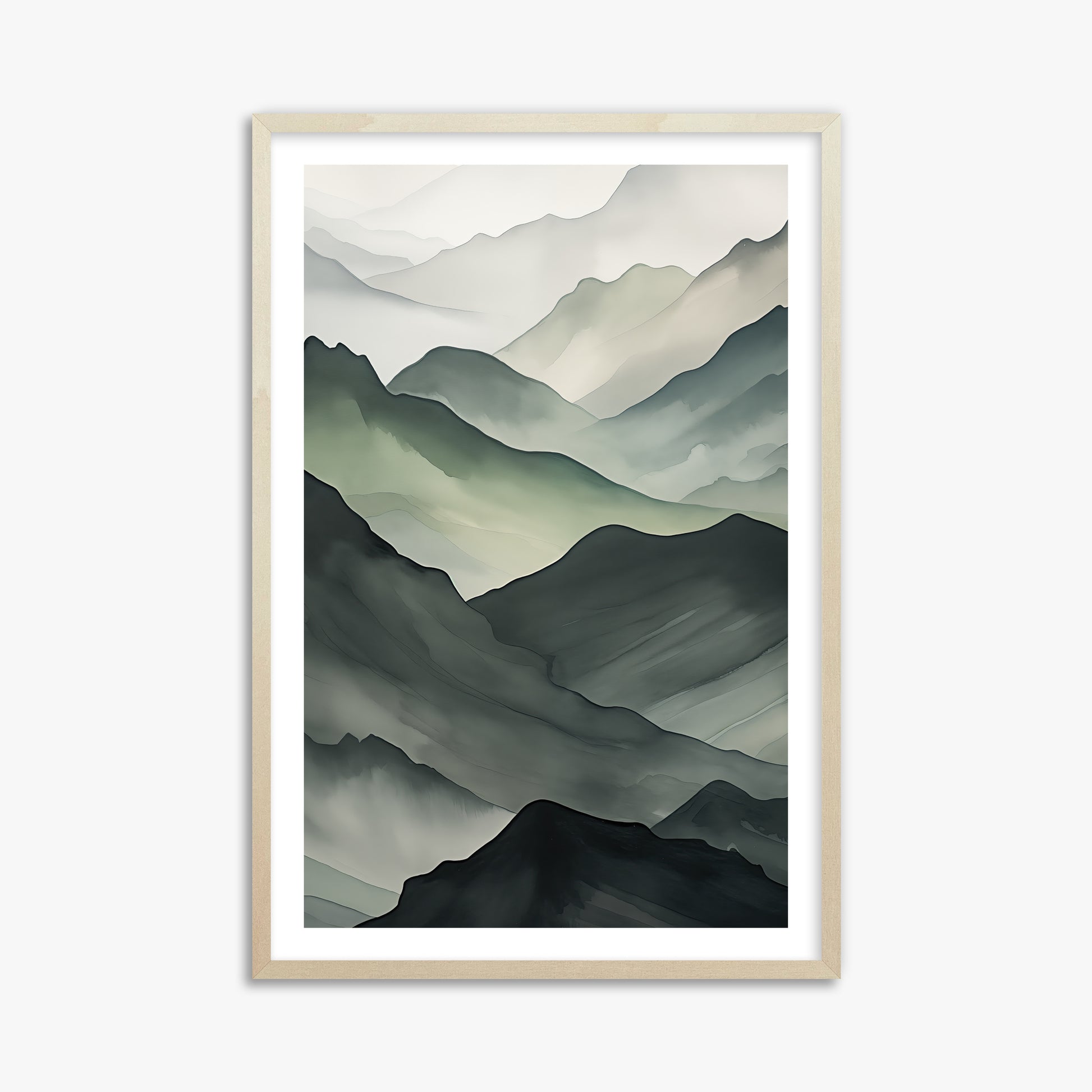 Misty Mountain Layers, 61x91cm Framed Poster With Lime Wood Frame