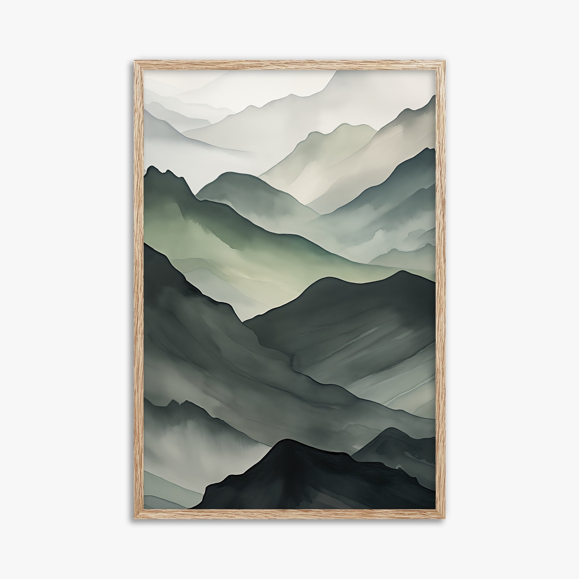 Misty Mountain Layers, 61x91cm Framed Poster With Raw Oak Frame