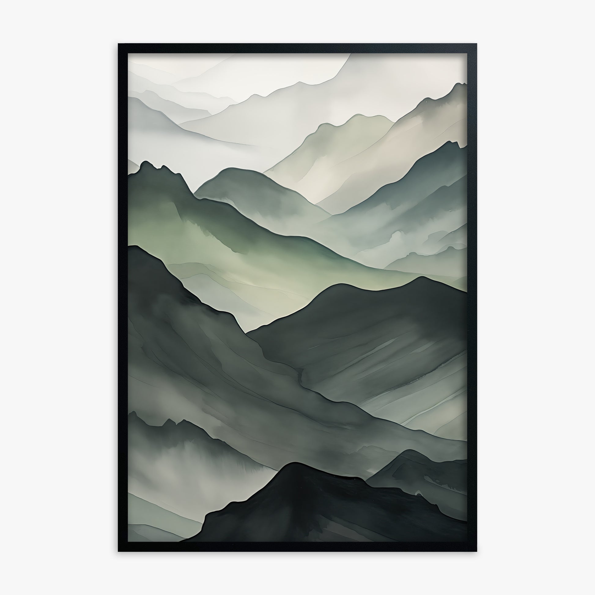 Misty Mountain Layers, Black Framed Poster With Black Frame