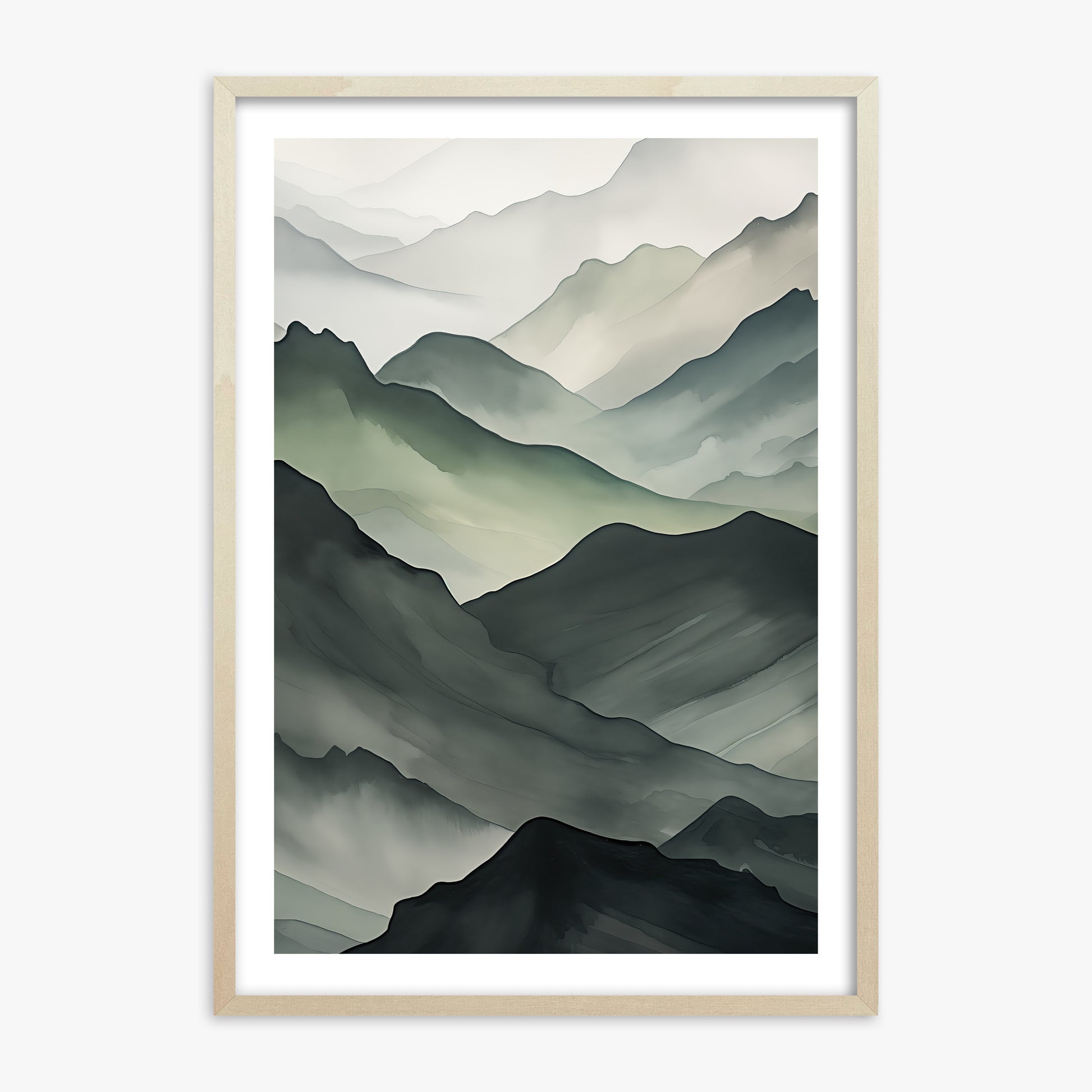 Misty Mountain Layers, 70x100cm Framed Poster With Lime Wood Frame