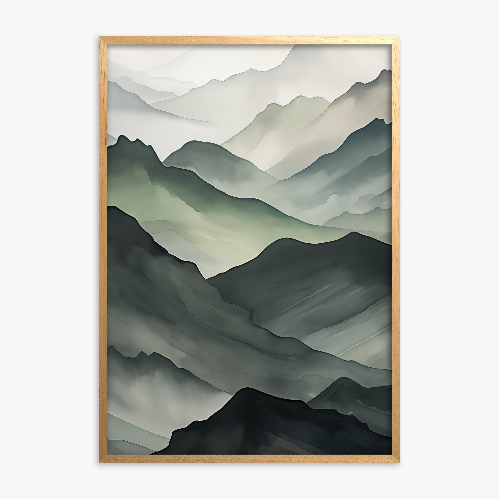 Misty Mountain Layers, Oak Framed Poster With Oak Frame