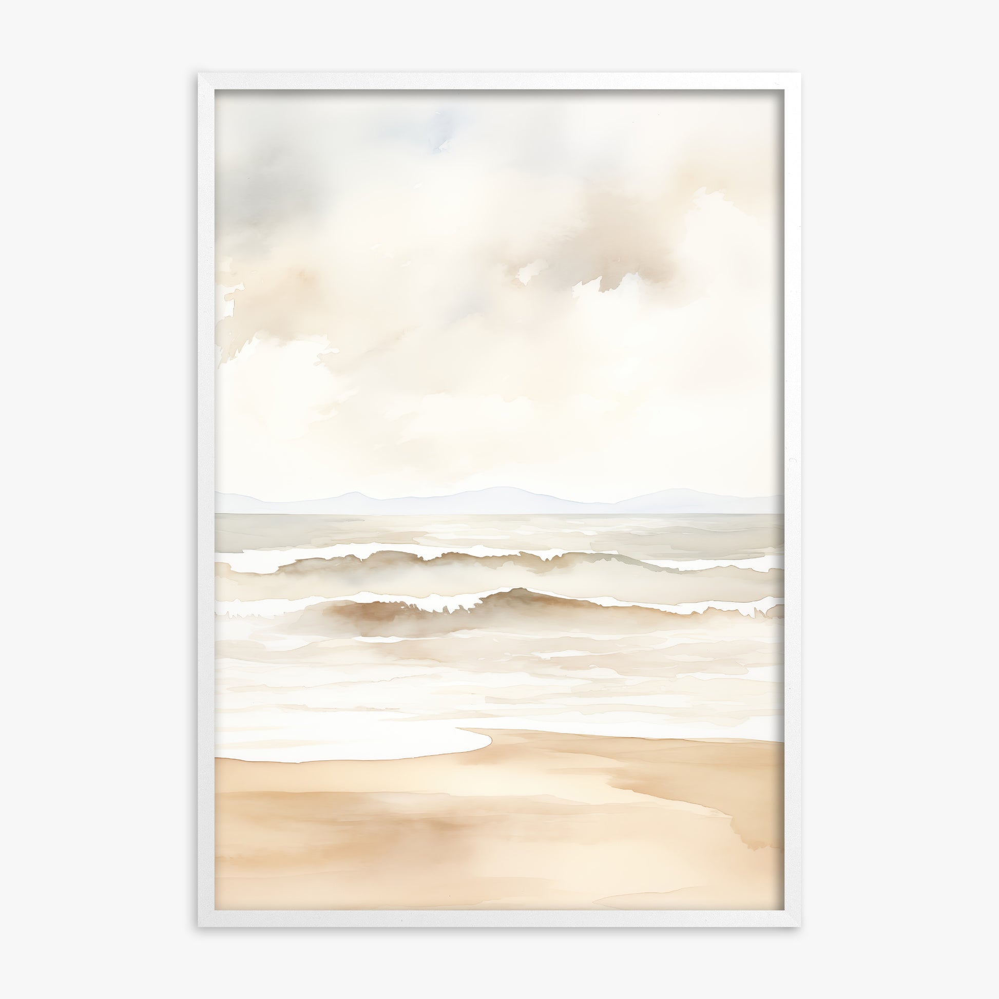 Serenity Shore, White Framed Poster With White Frame