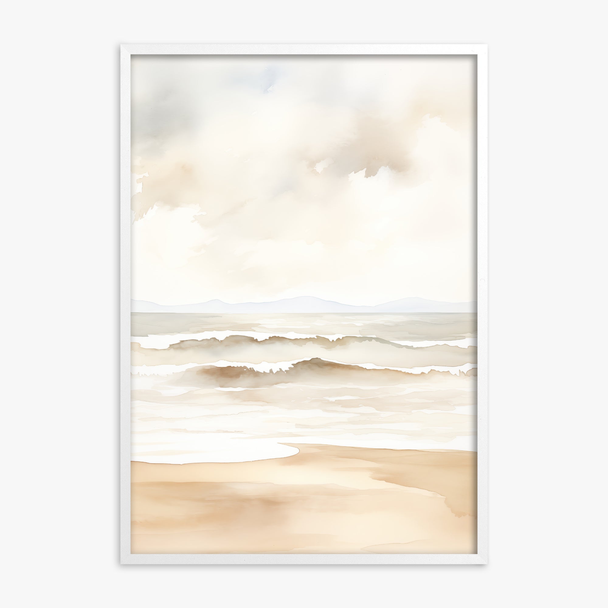 Serenity Shore, White Framed Poster With White Frame