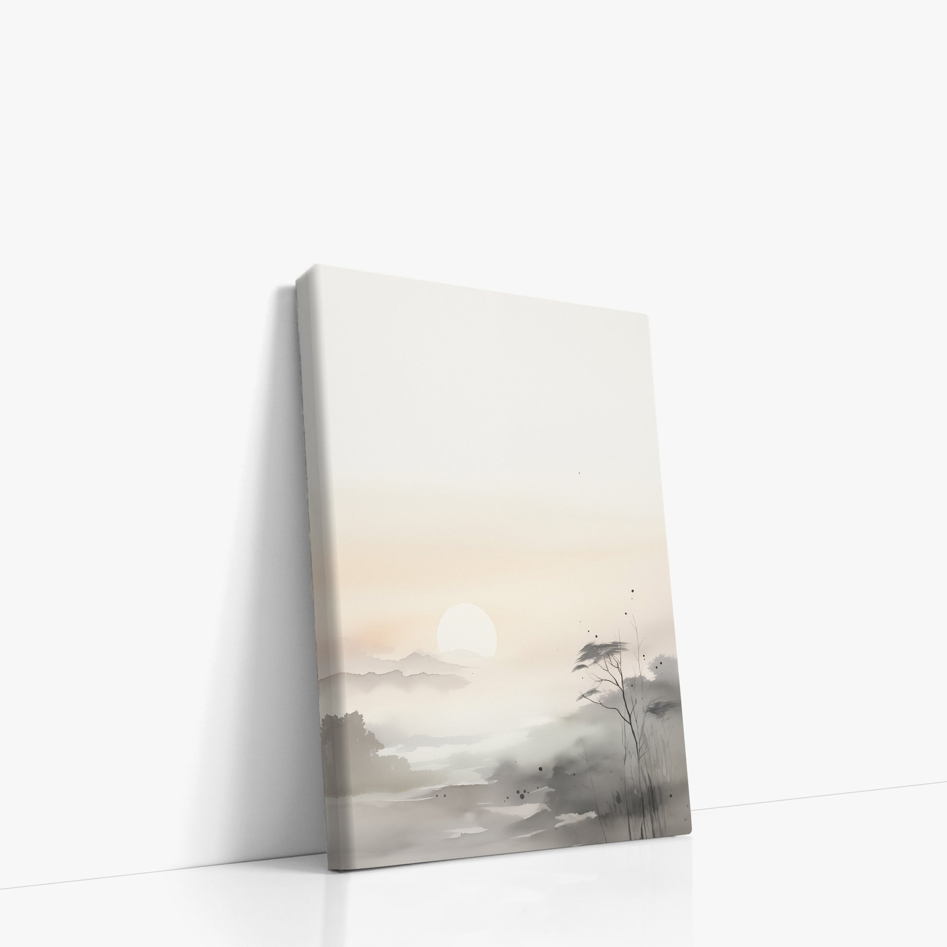 Misty Dawn Serenity, 21x30cm Satin Canvas Poster Left Angle