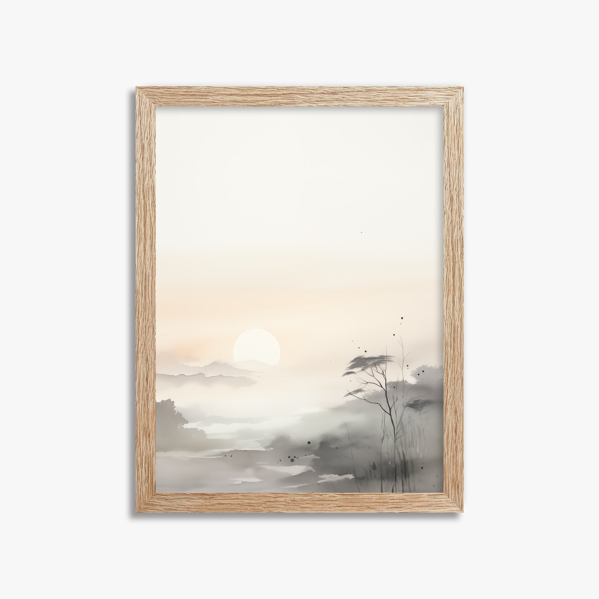 Misty Dawn Serenity, 30x40cm Framed Poster With Raw Oak Frame