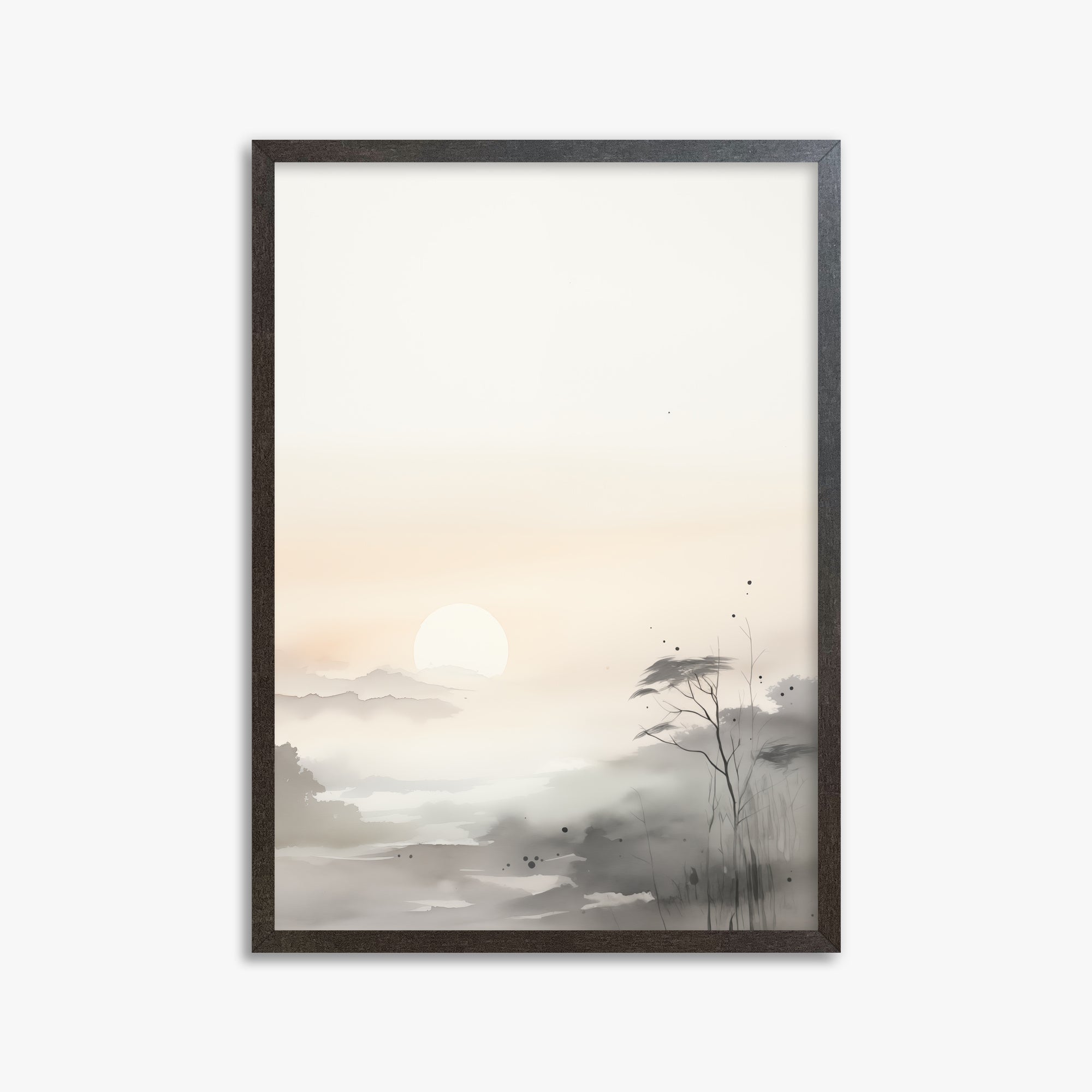 Misty Dawn Serenity, 50x70cm Framed Poster With Espresso Frame