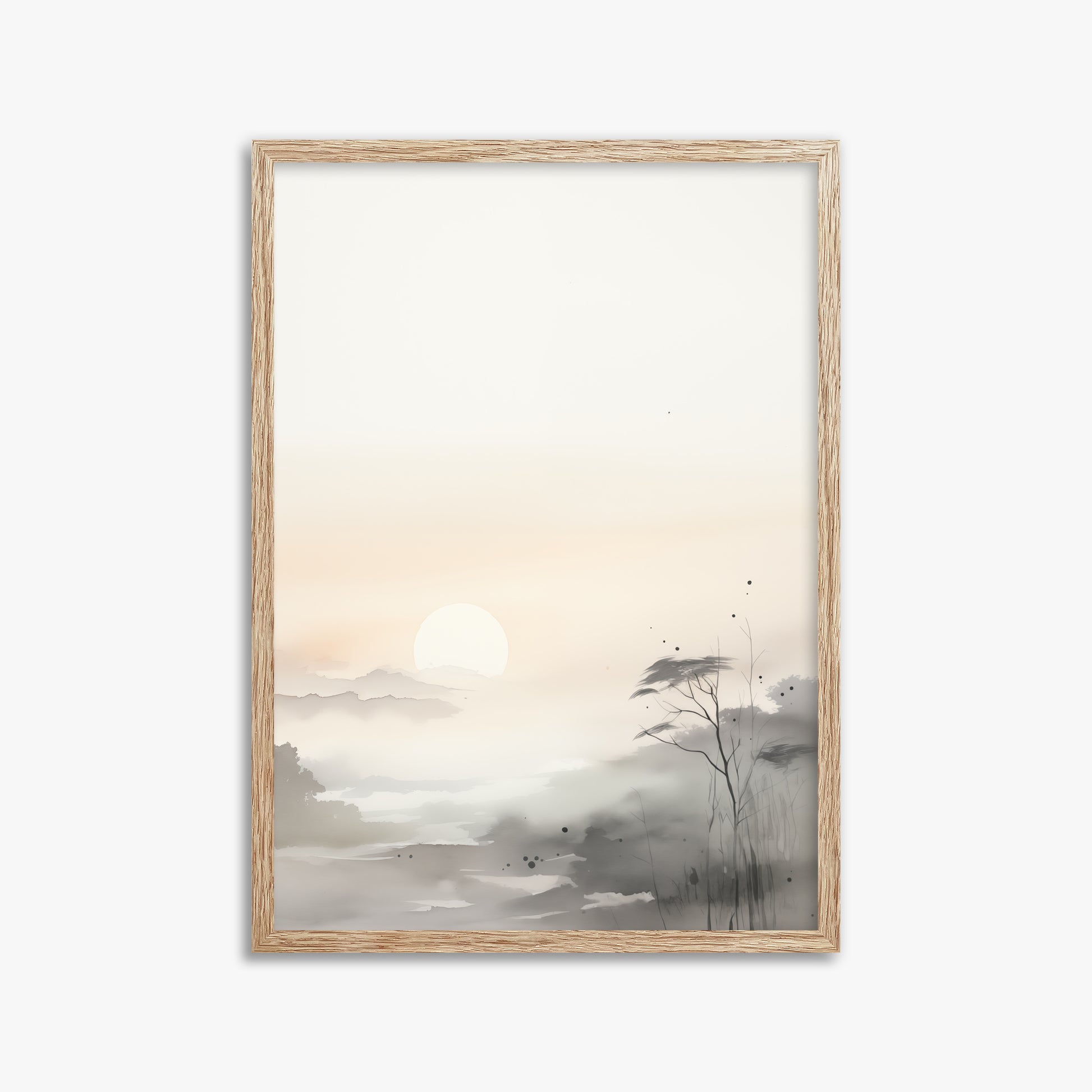 Misty Dawn Serenity, 50x70cm Framed Poster With Raw Oak Frame