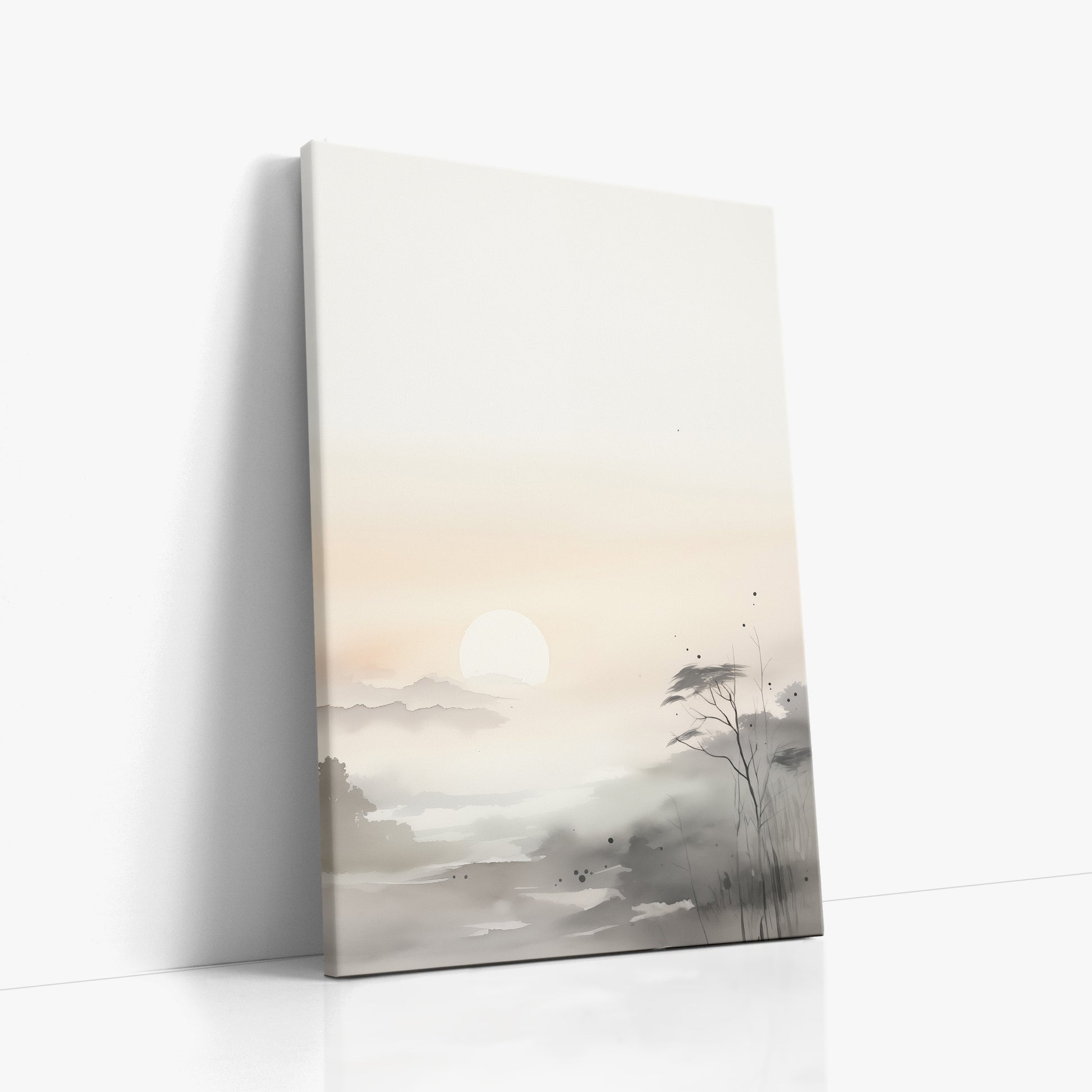 Misty Dawn Serenity, 60x90cm Satin Canvas Poster Left Angle