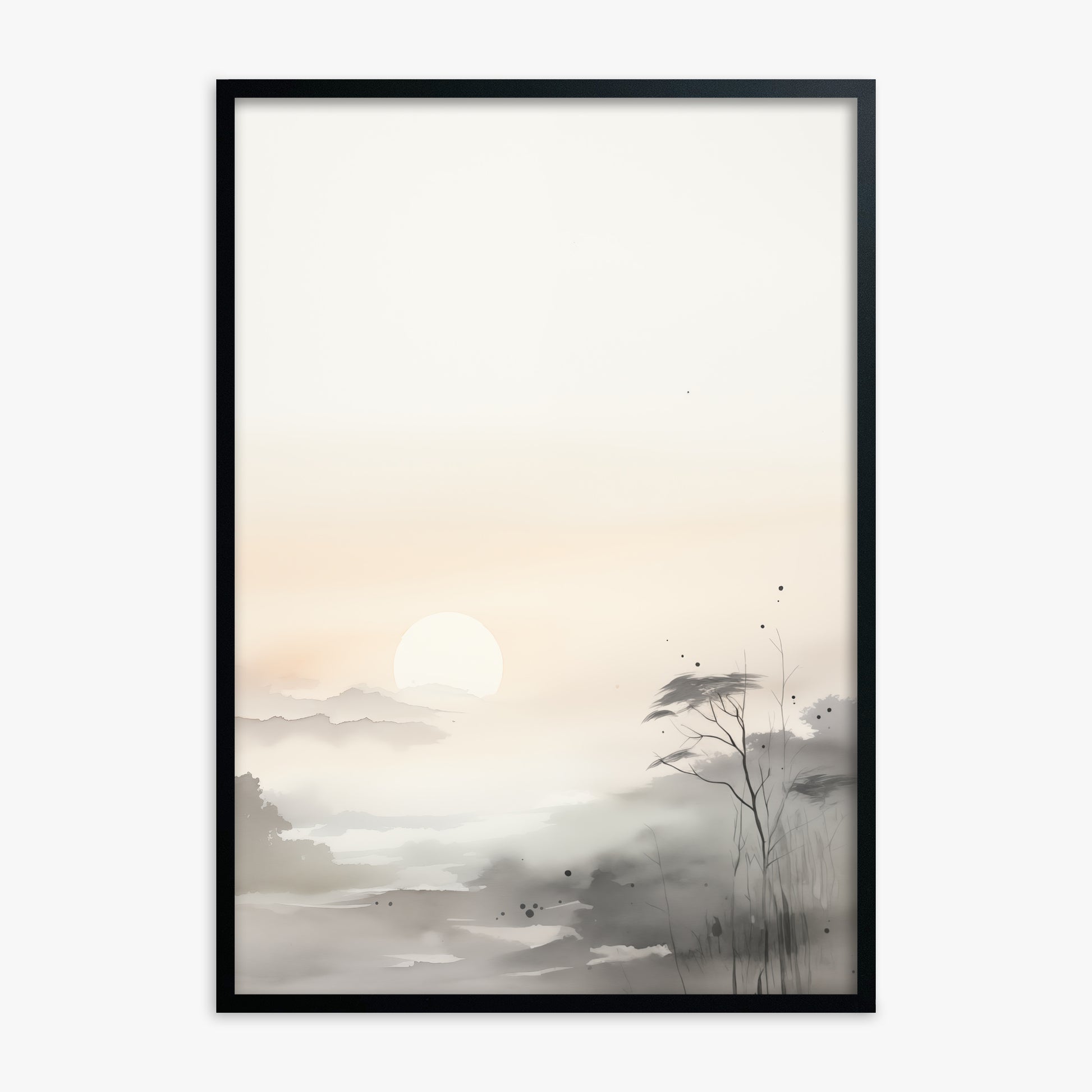 Misty Dawn Serenity, Black Framed Poster With Black Frame