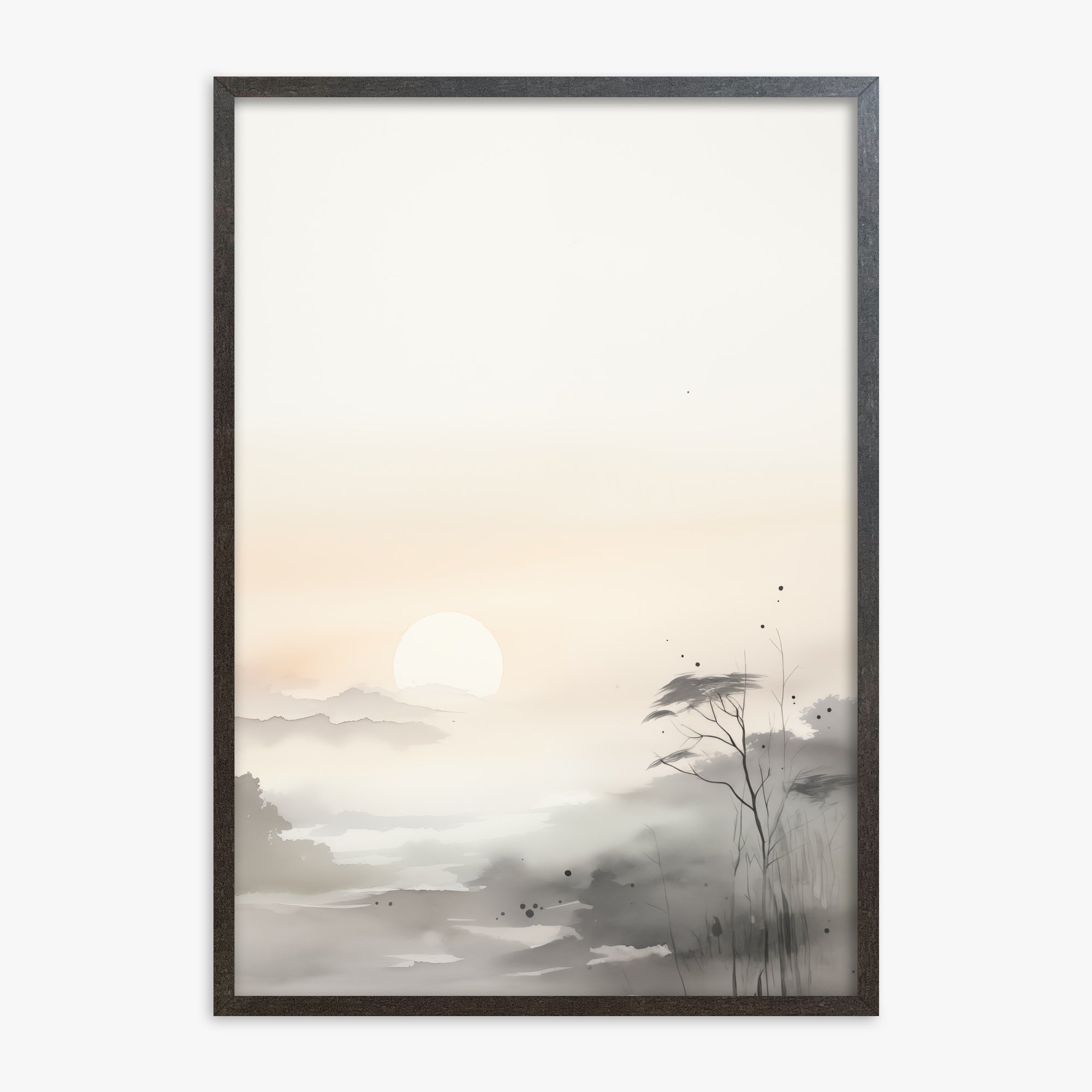 Misty Dawn Serenity, 70x100cm Framed Poster With Espresso Frame
