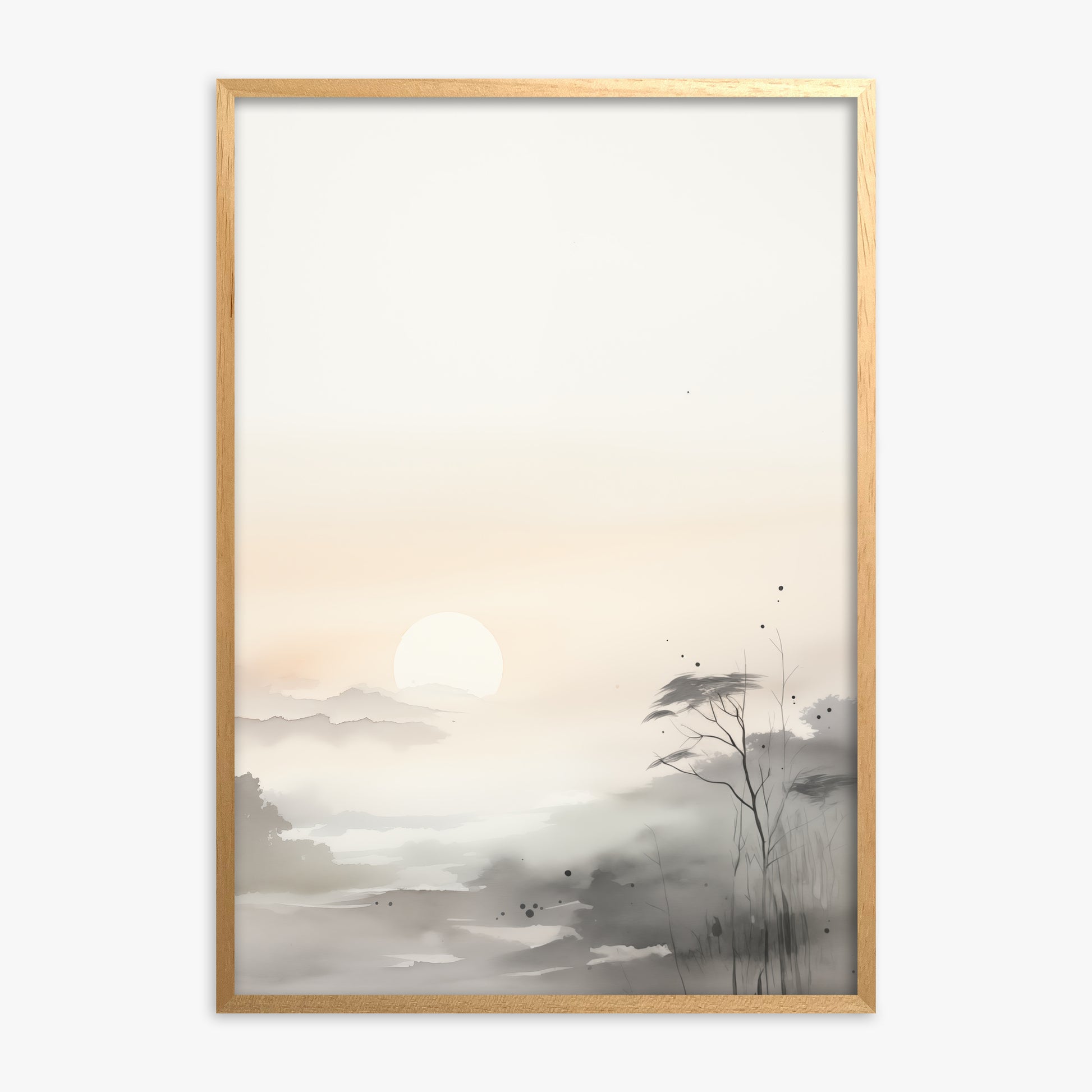 Misty Dawn Serenity, Oak Framed Poster With Oak Frame