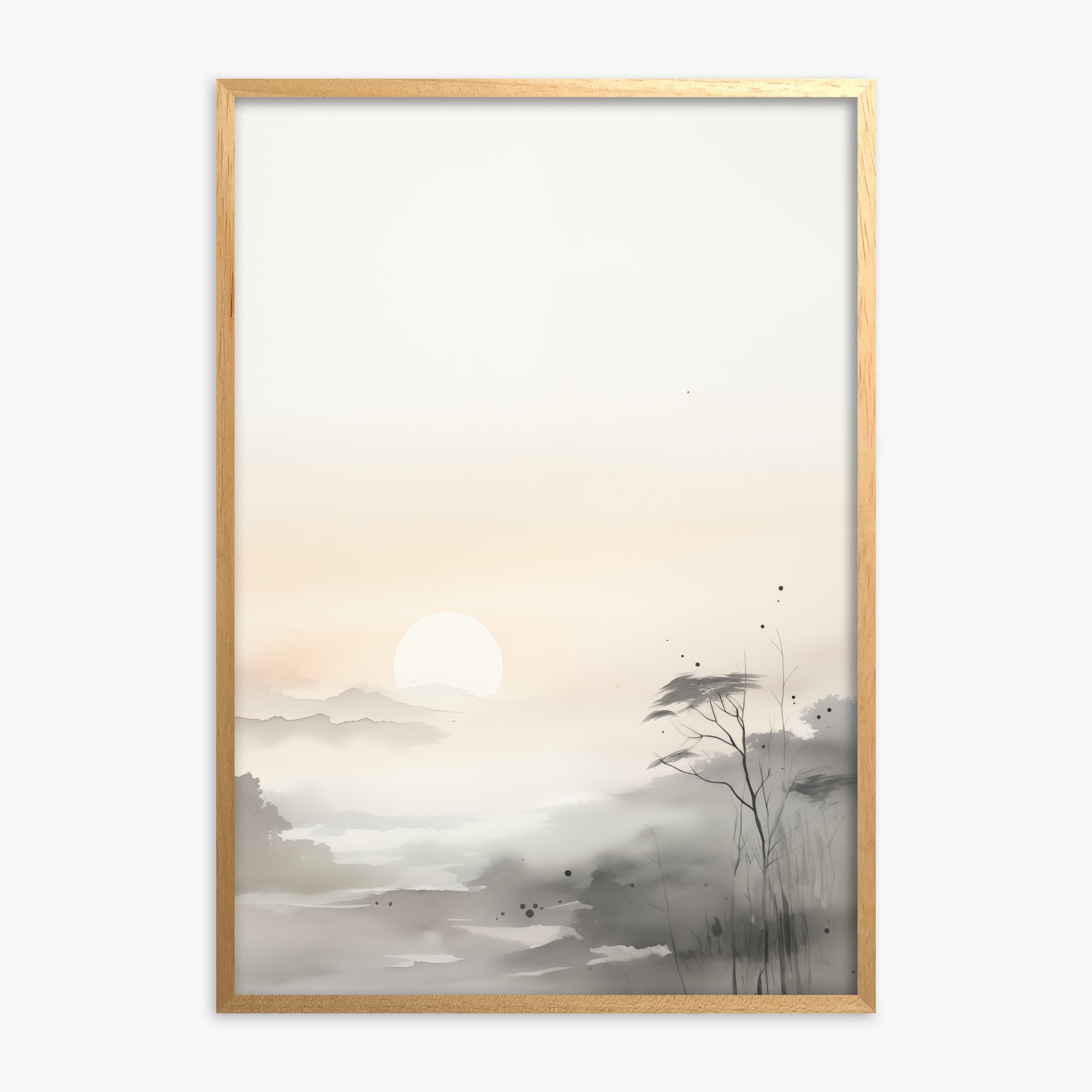 Misty Dawn Serenity, Oak Framed Poster With Oak Frame