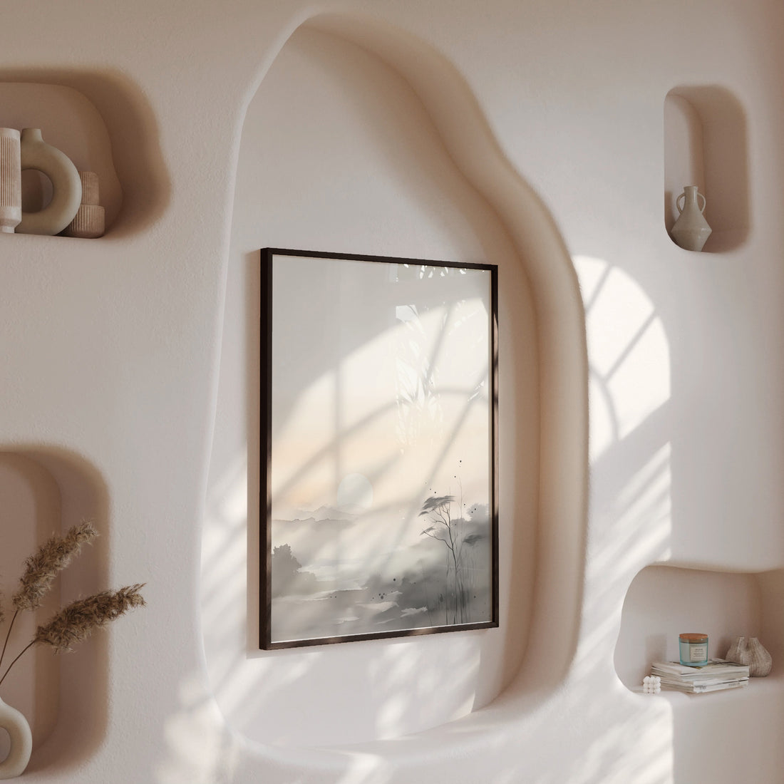 Misty Dawn Serenity, 50x70cm Framed Poster With Black Frame