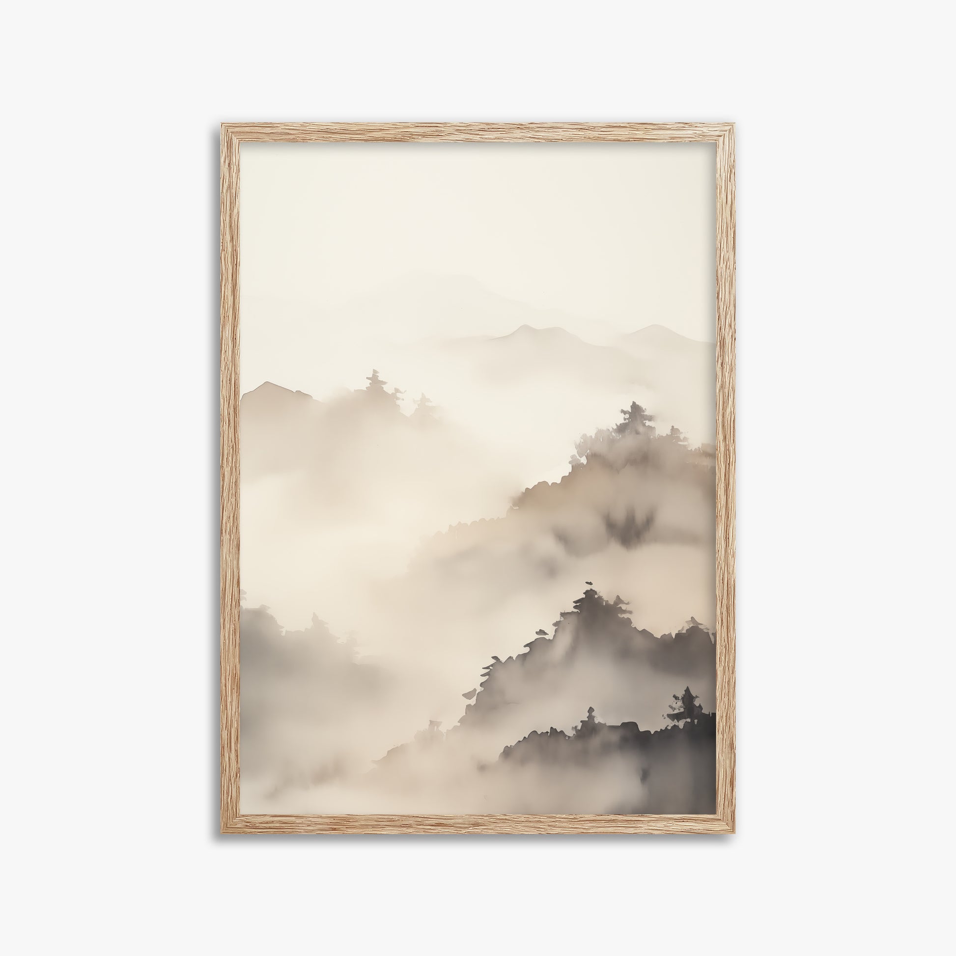 Foggy Ridge Panorama, 50x70cm Framed Poster With Raw Oak Frame
