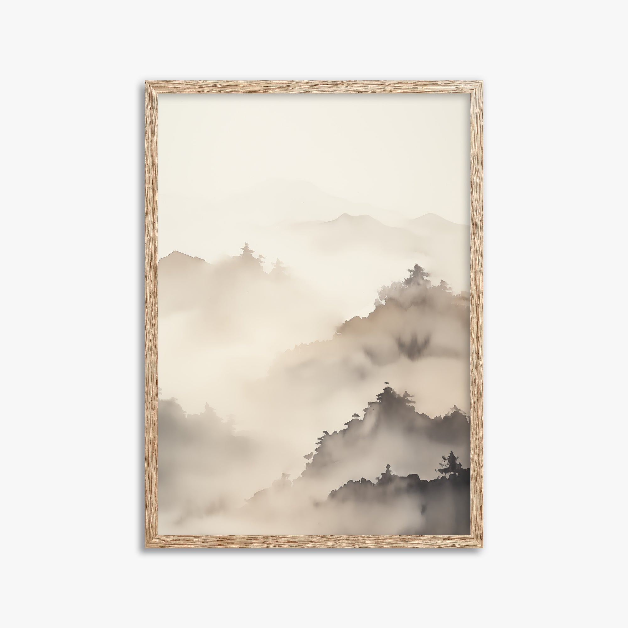 Foggy Ridge Panorama, 50x70cm Framed Poster With Raw Oak Frame