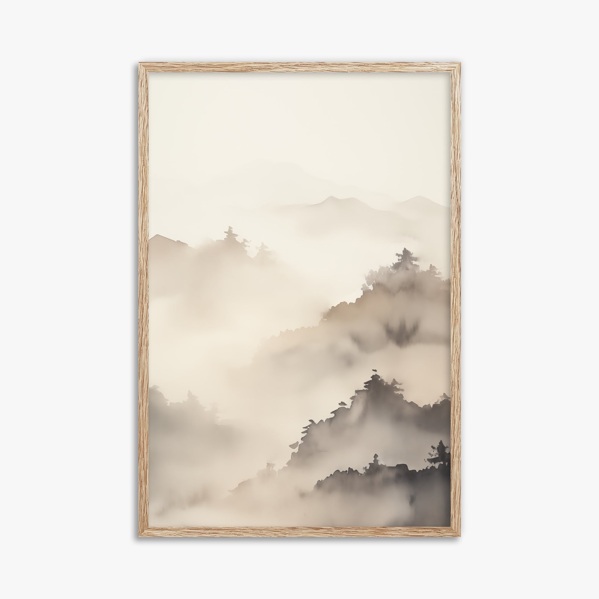 Foggy Ridge Panorama, 61x91cm Framed Poster With Raw Oak Frame