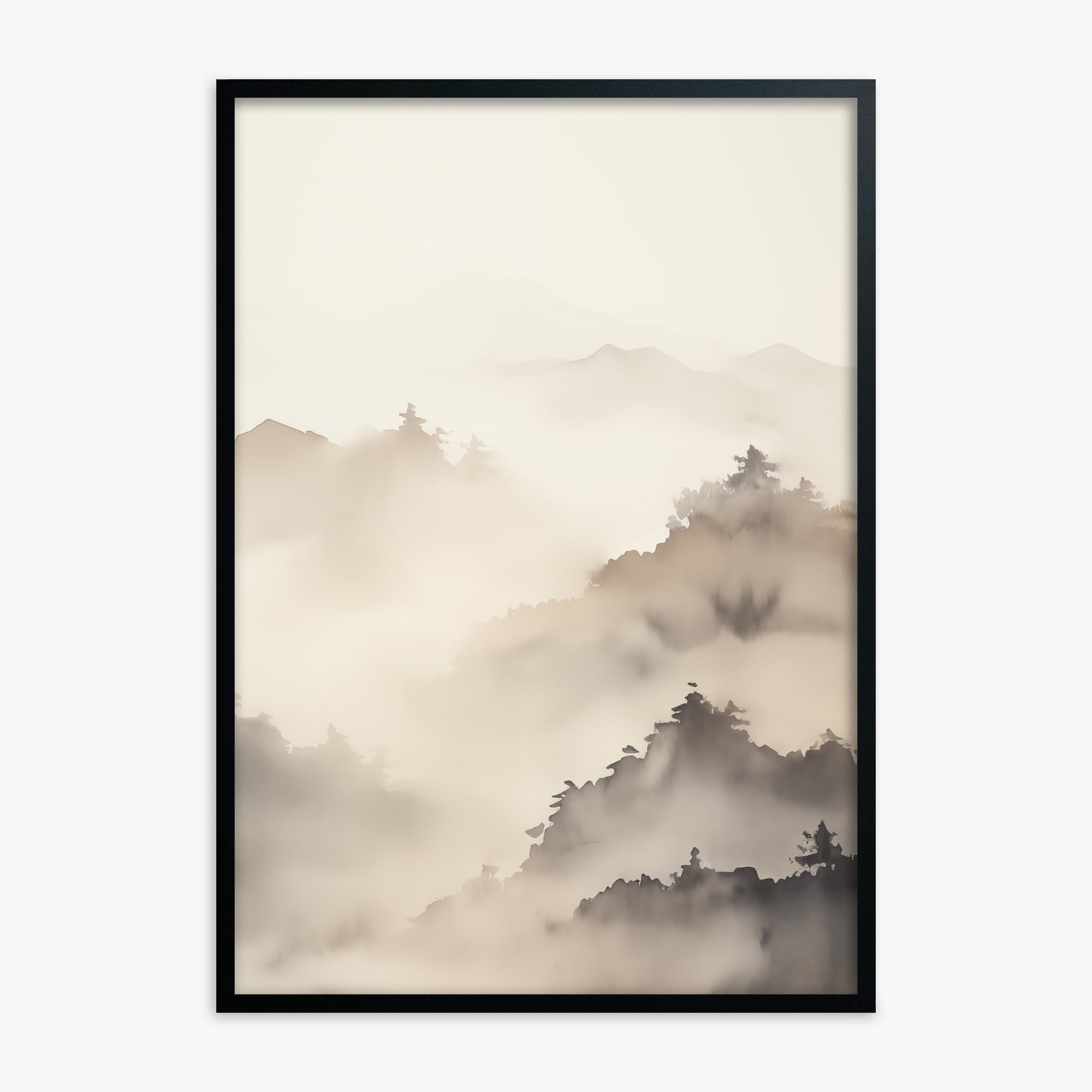 Foggy Ridge Panorama, Black Framed Poster With Black Frame