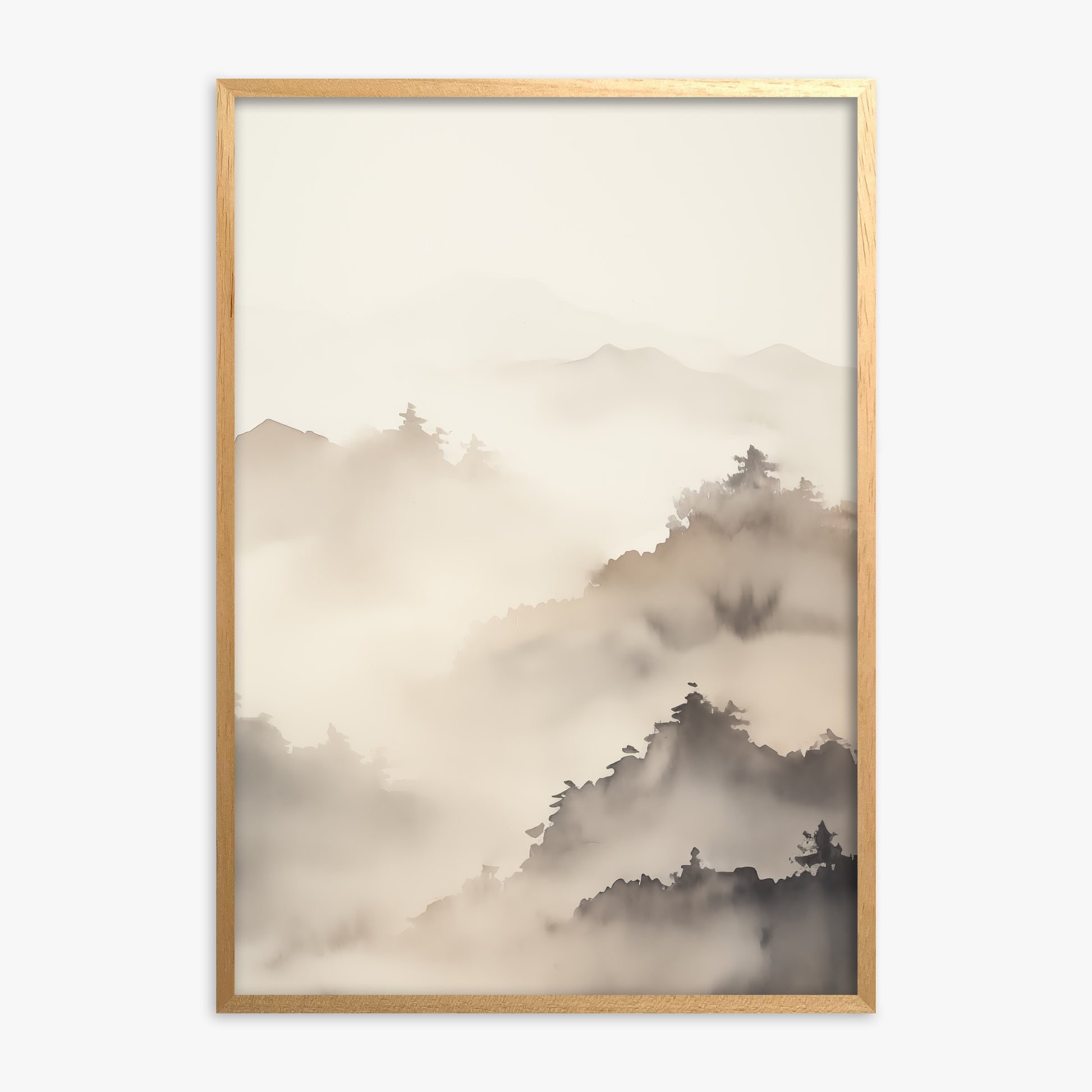Foggy Ridge Panorama, Oak Framed Poster With Oak Frame