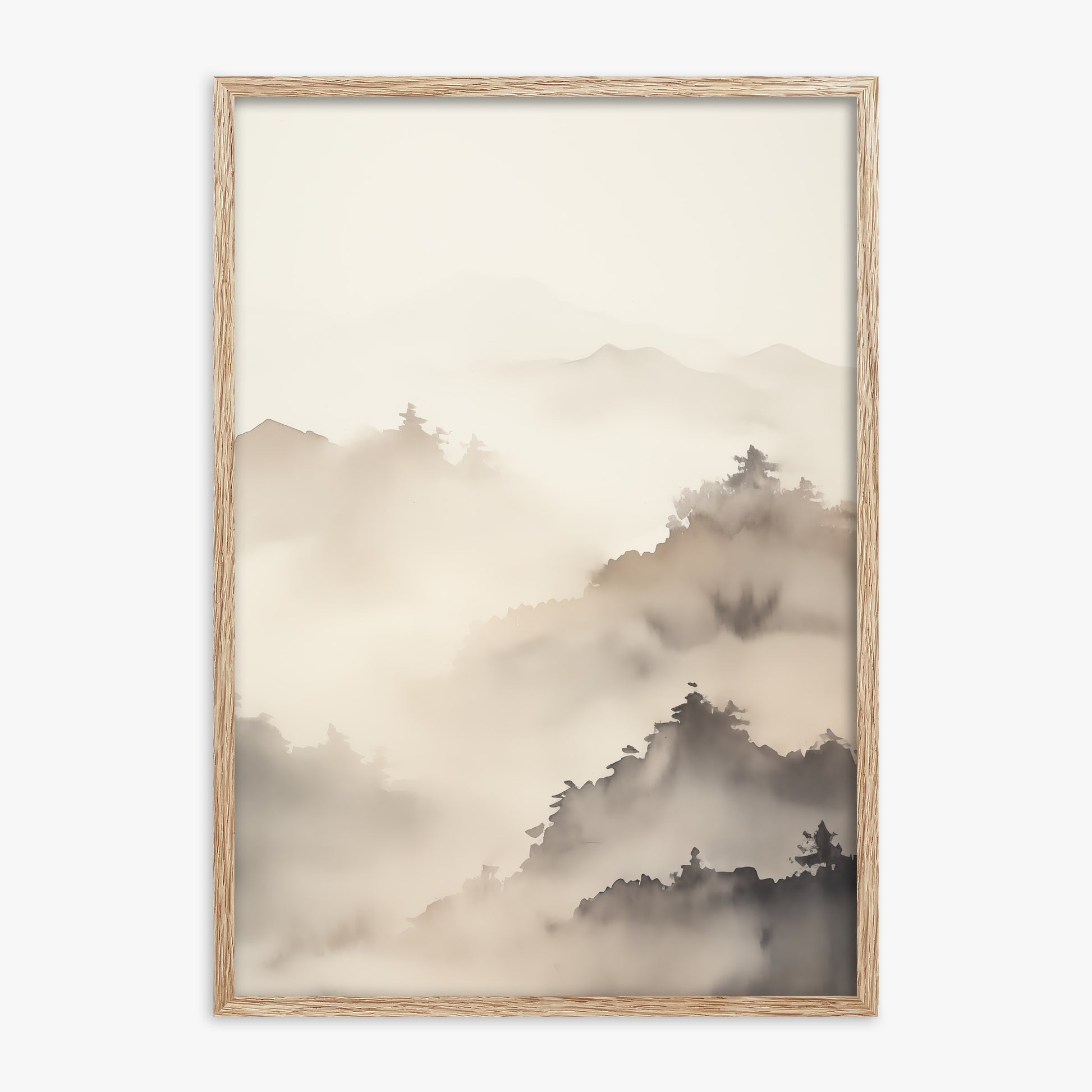 Foggy Ridge Panorama, 70x100cm Framed Poster With Raw Oak Frame