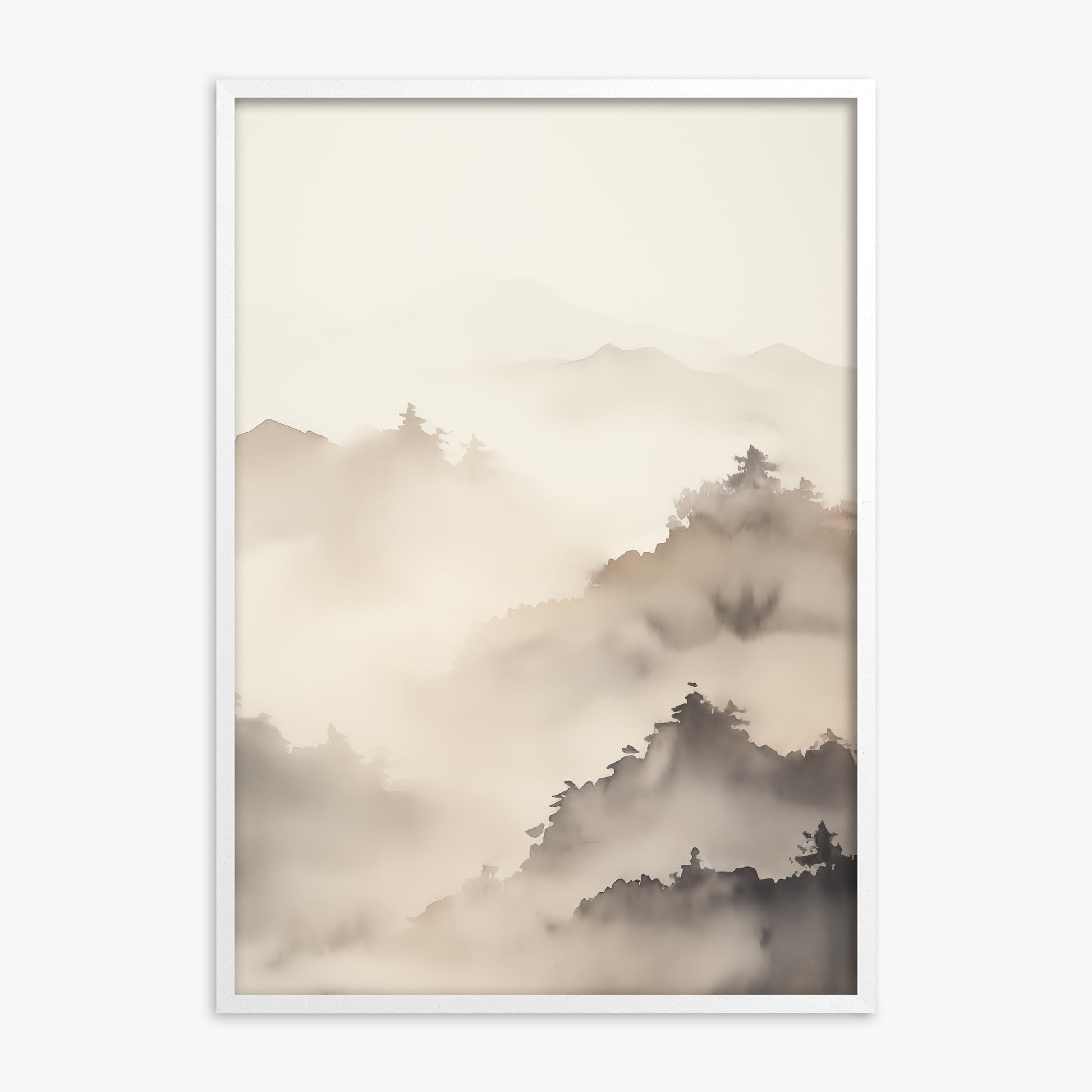 Foggy Ridge Panorama, White Framed Poster With White Frame