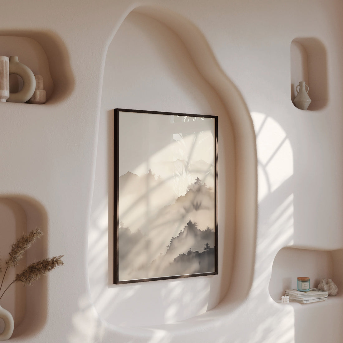 Foggy Ridge Panorama, 50x70cm Framed Poster With Black Frame