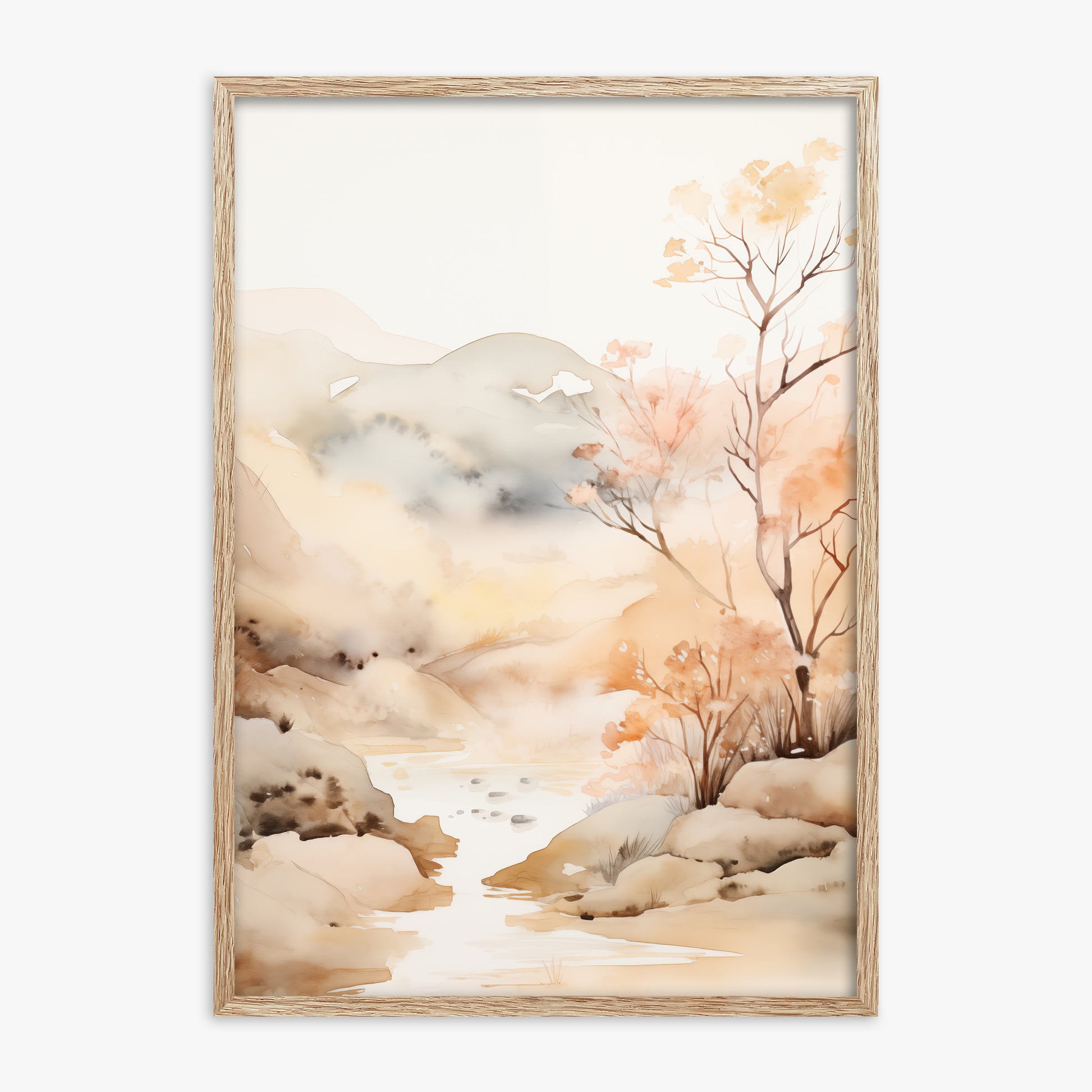 Whispering Creek, 70x100cm Framed Poster With Raw Oak Frame
