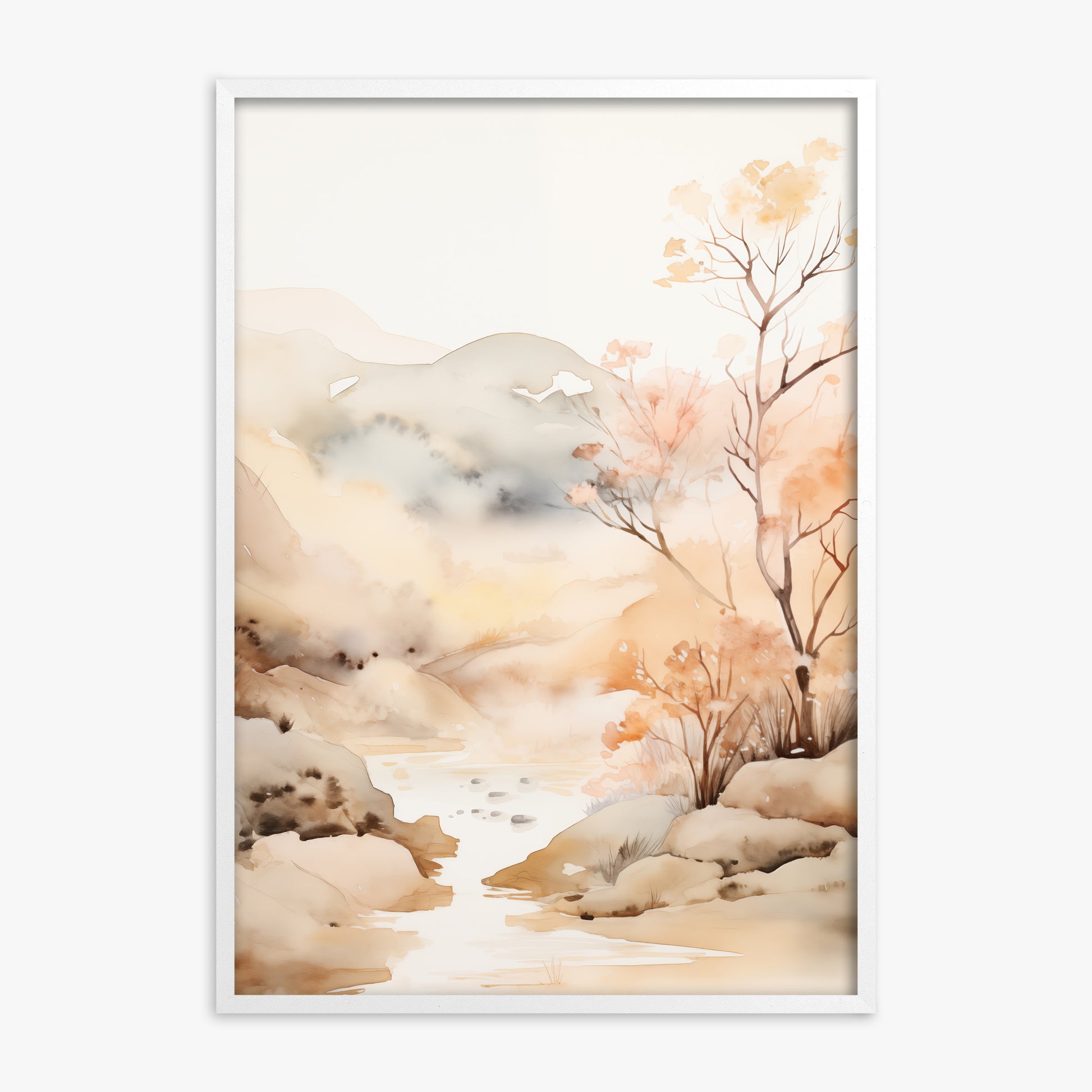 Whispering Creek, White Framed Poster With White Frame