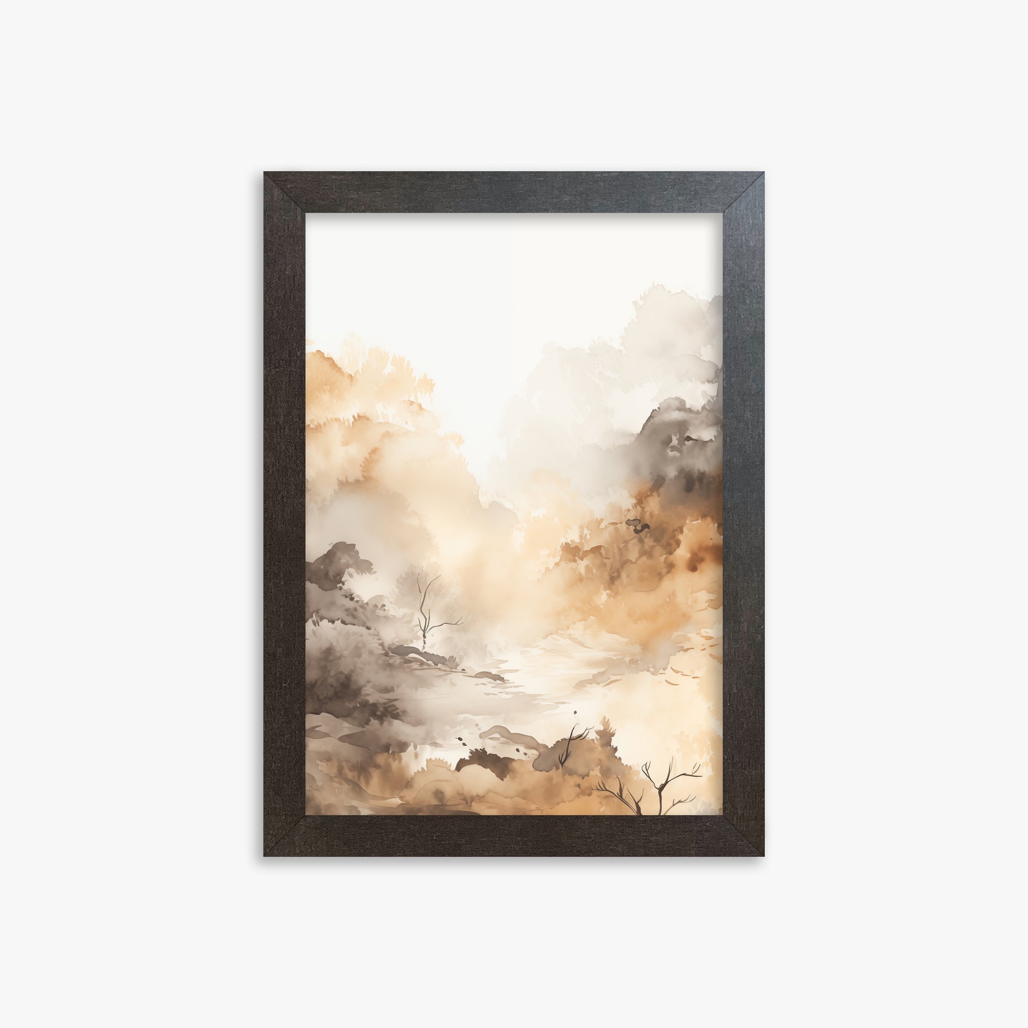 Misty Autumn Valley, 21x30cm Framed Art Reproduction With Espresso Frame