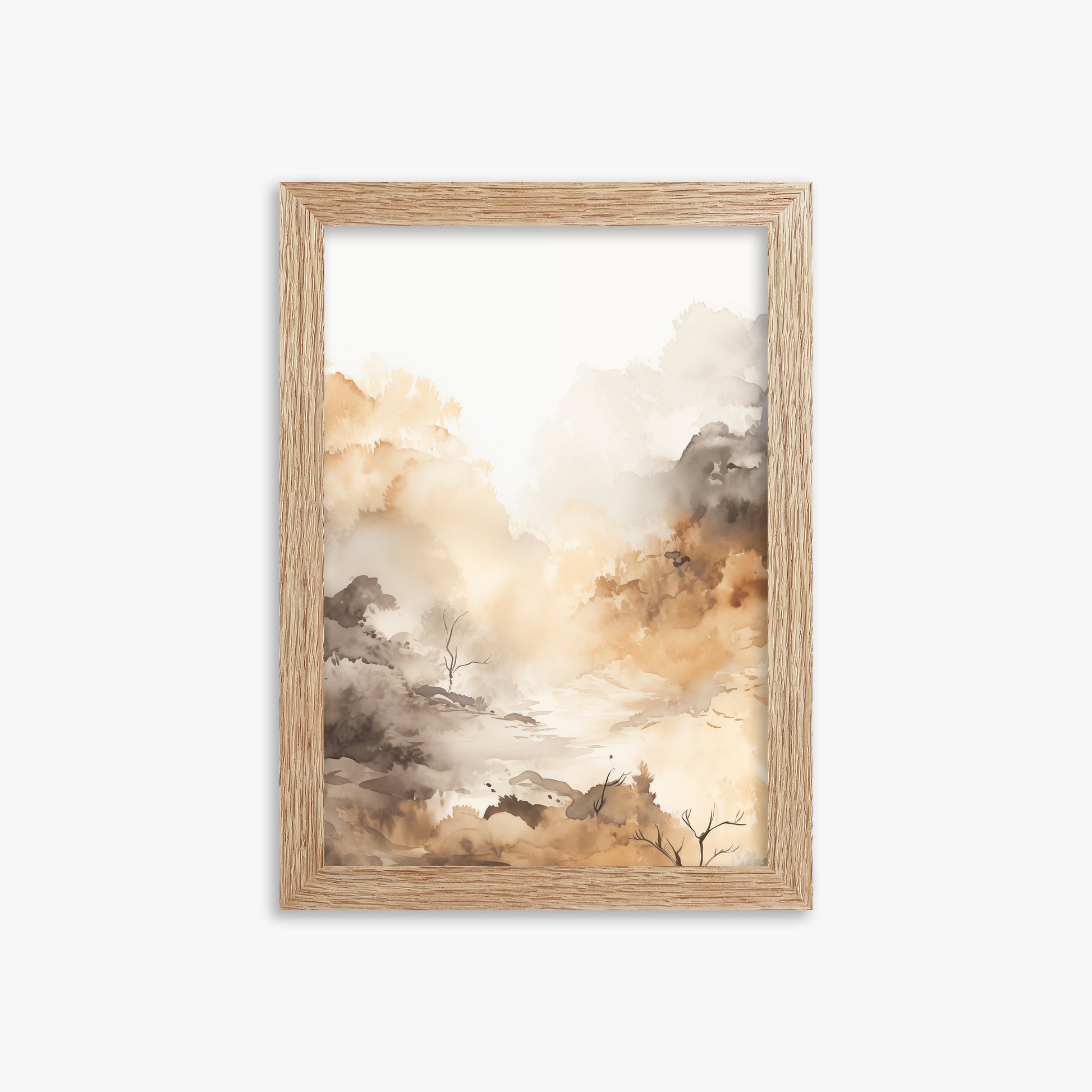 Misty Autumn Valley, 21x30cm Framed Art Reproduction With Raw Oak Frame