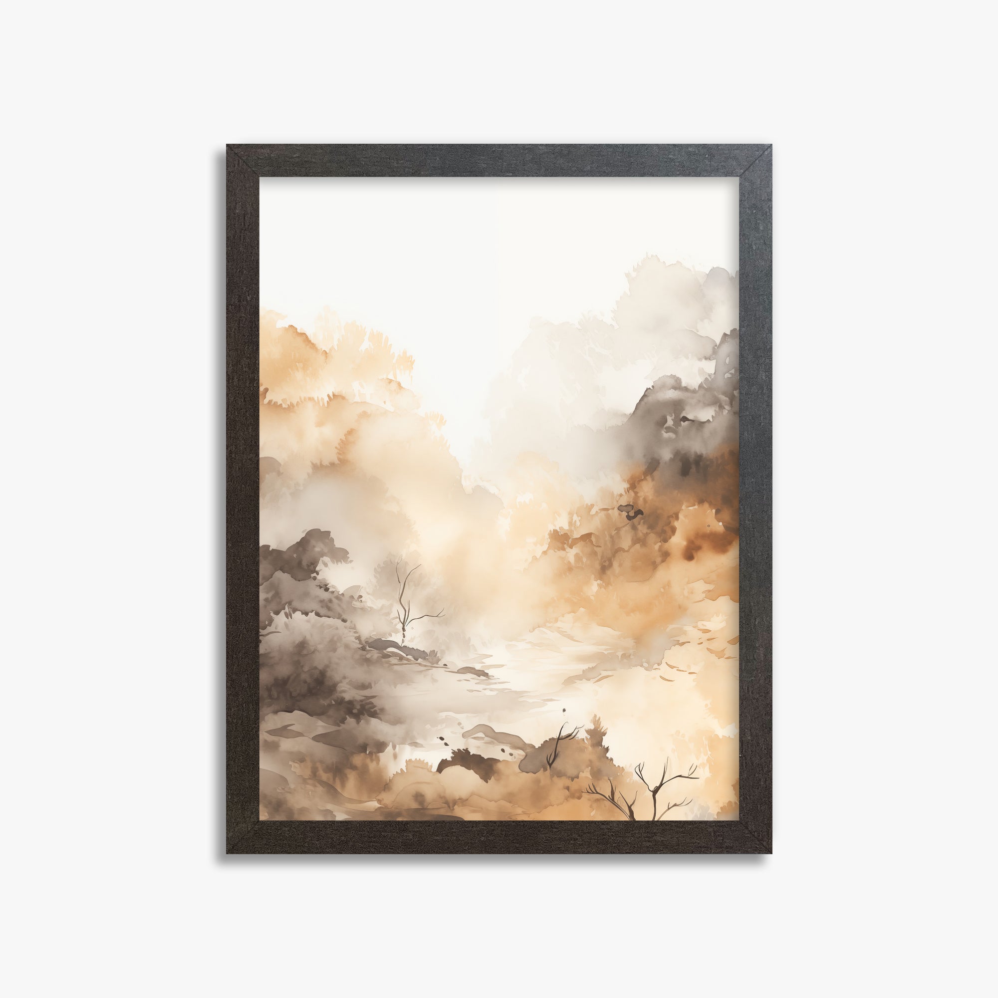 Misty Autumn Valley, 30x40cm Framed Art Reproduction With Espresso Frame