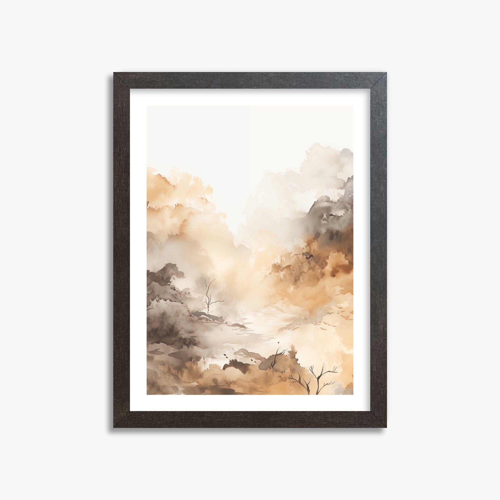 Misty Autumn Valley, 30x40cm Framed Art Reproduction With Espresso Frame