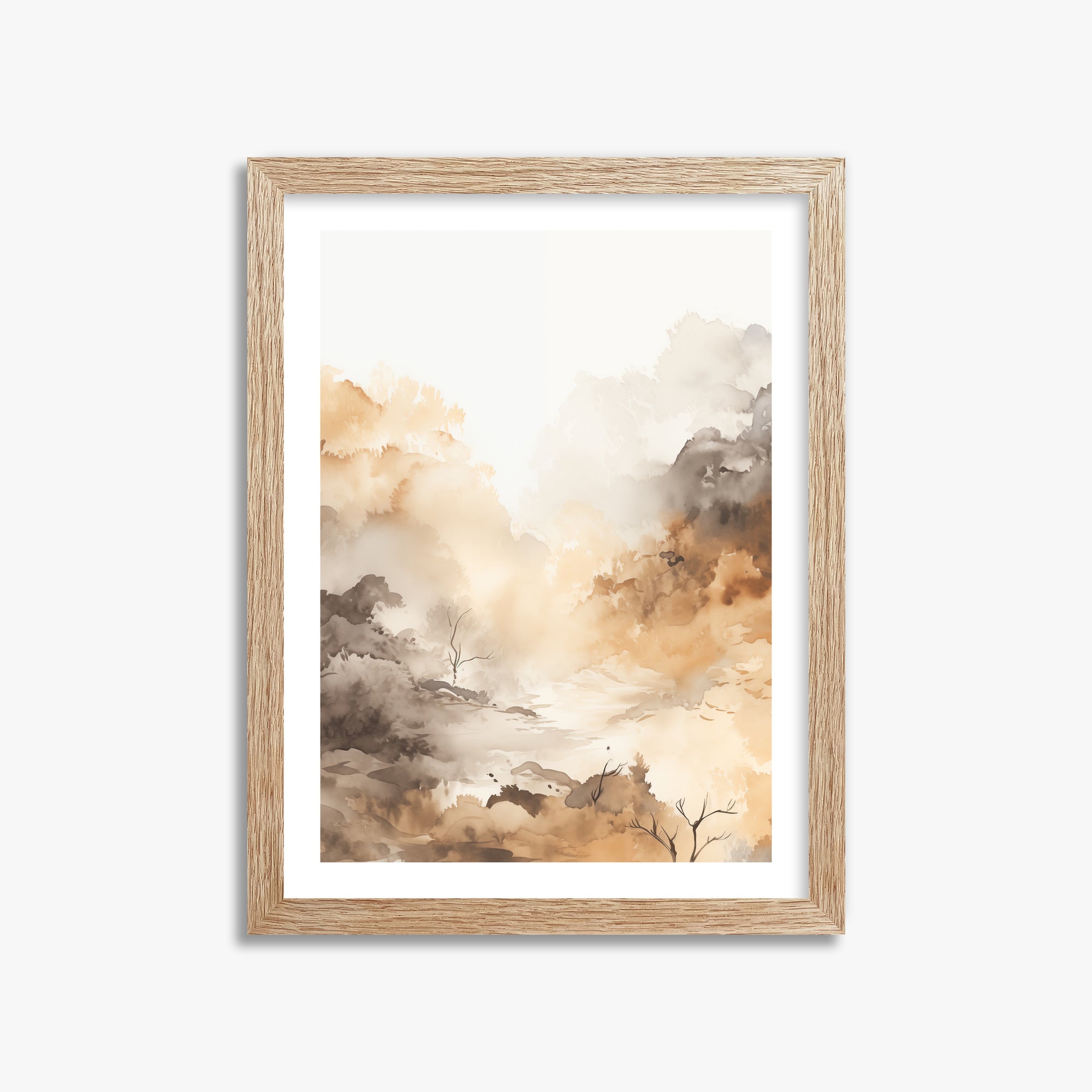 Misty Autumn Valley, 30x40cm Framed Art Reproduction With Raw Oak Frame