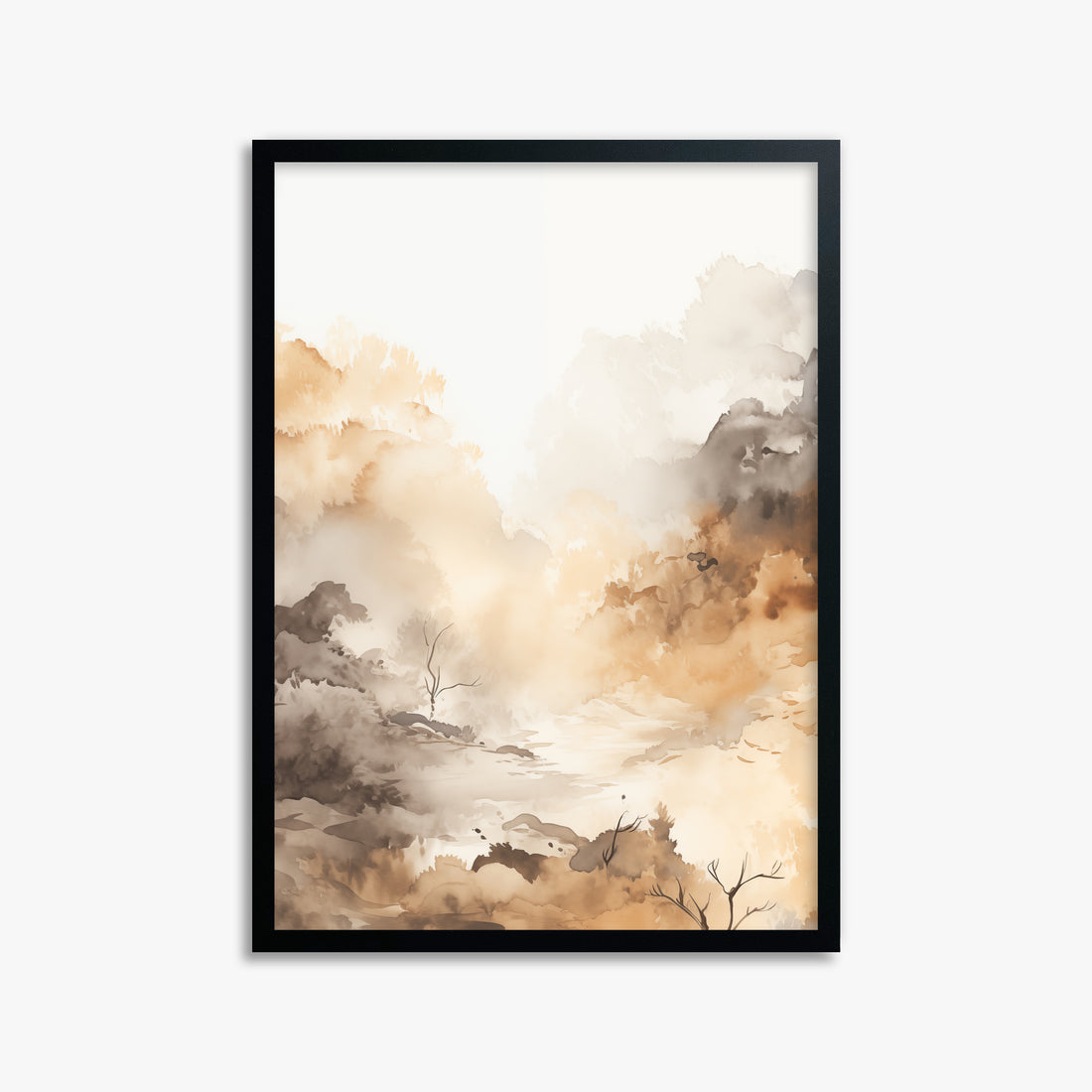 Misty Autumn Valley, 50x70cm Framed Poster With Black Frame