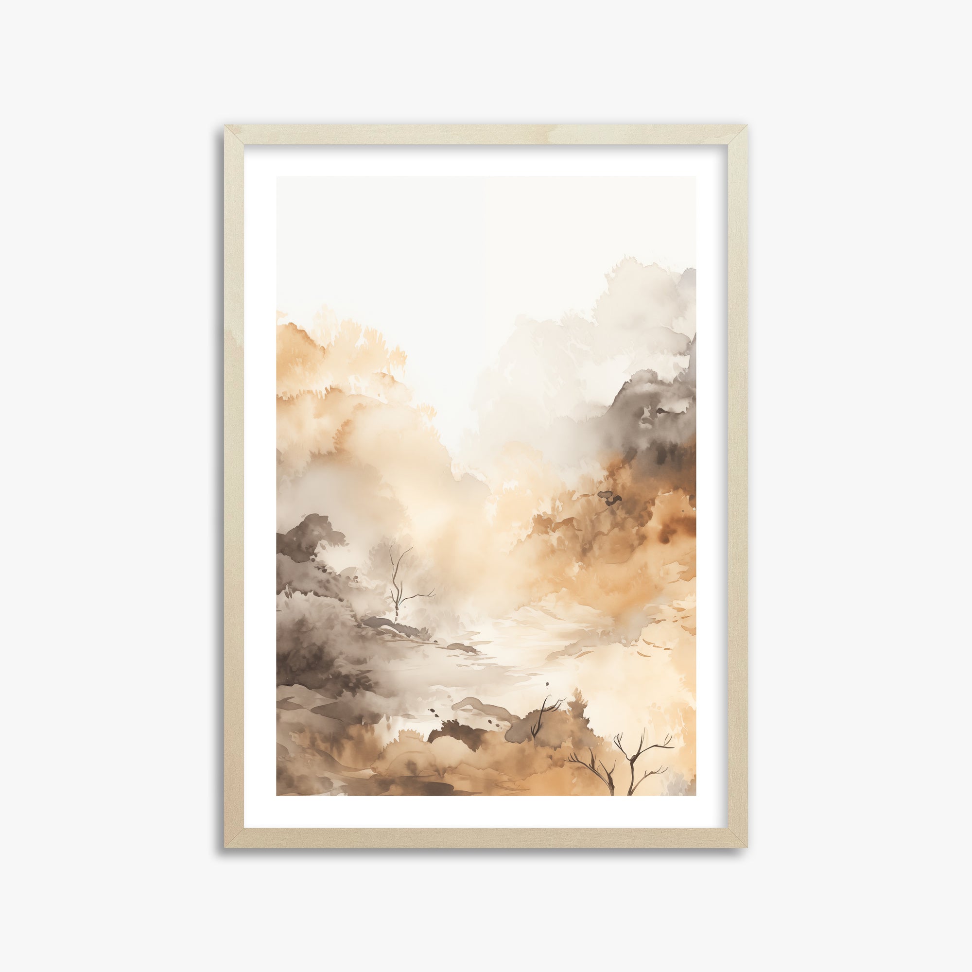 Misty Autumn Valley, 50x70cm Framed Art Reproduction With Lime Wood Frame