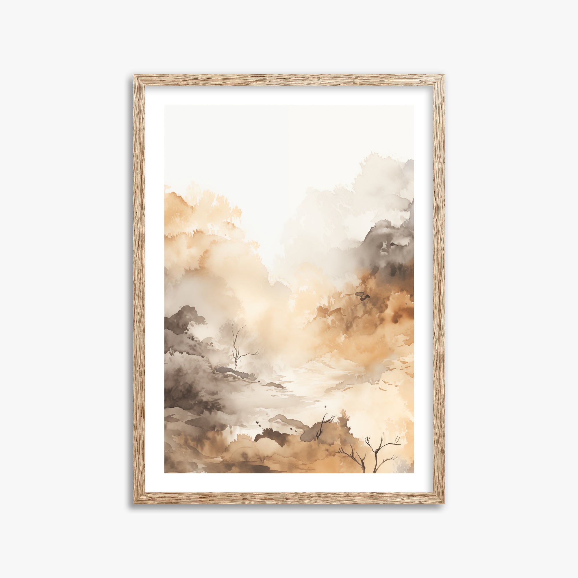 Misty Autumn Valley, 50x70cm Framed Art Reproduction With Raw Oak Frame