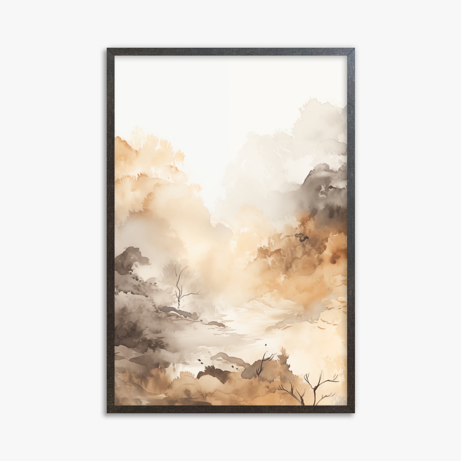 Misty Autumn Valley, 61x91cm Framed Art Reproduction With Espresso Frame