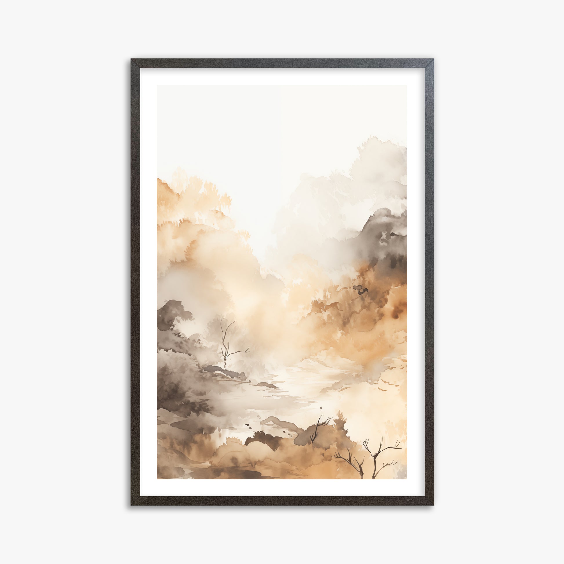 Misty Autumn Valley, 61x91cm Framed Art Reproduction With Espresso Frame