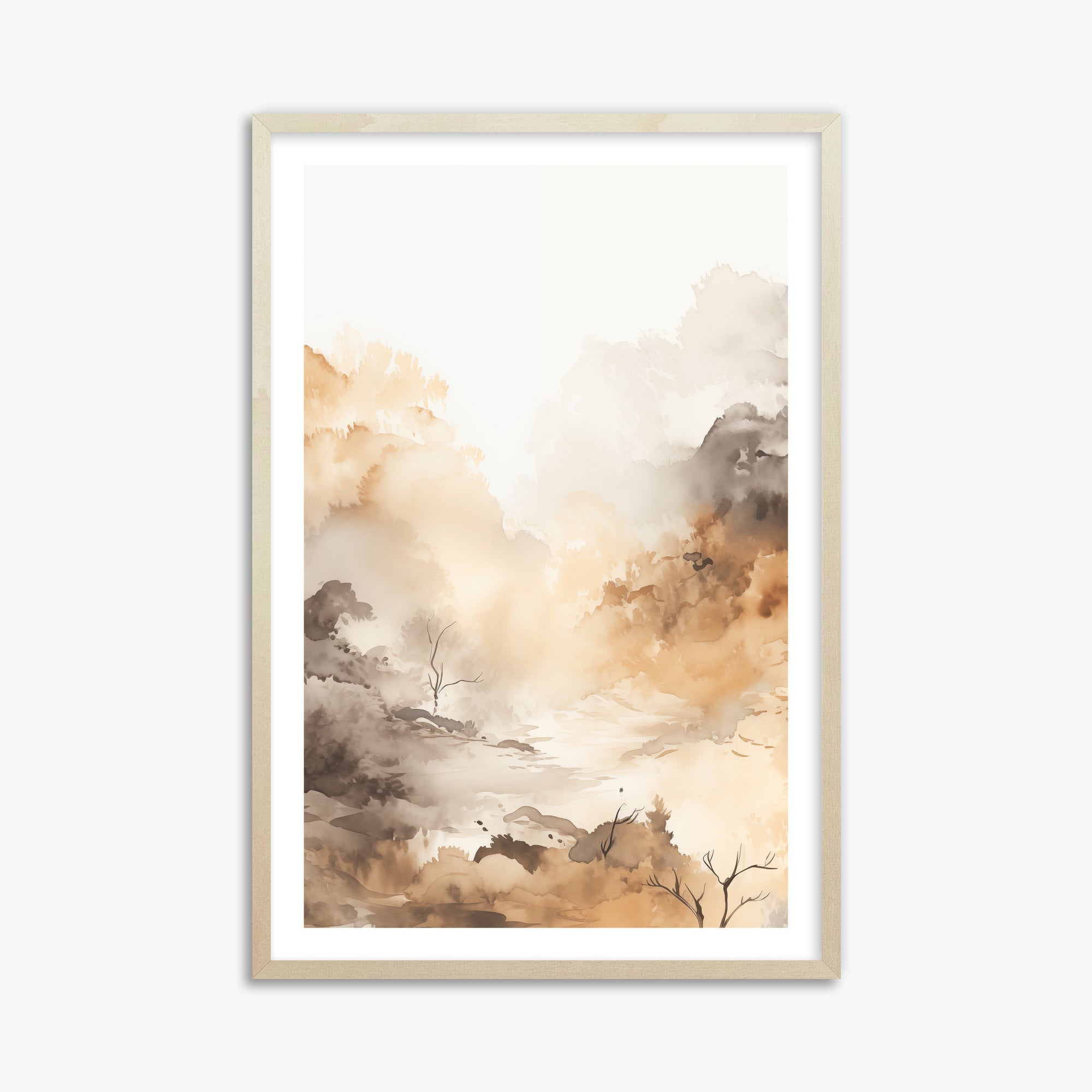 Misty Autumn Valley, 61x91cm Framed Art Reproduction With Lime Wood Frame