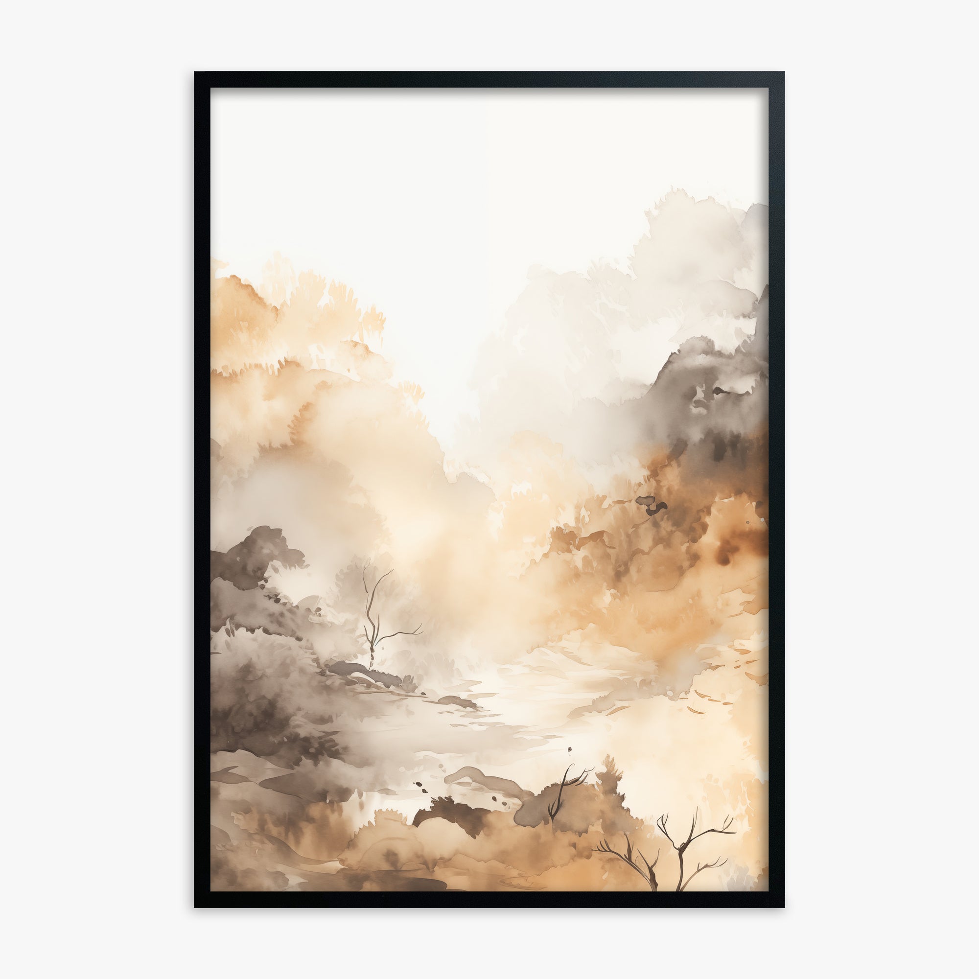 Misty Autumn Valley, Black Framed Poster With Black Frame