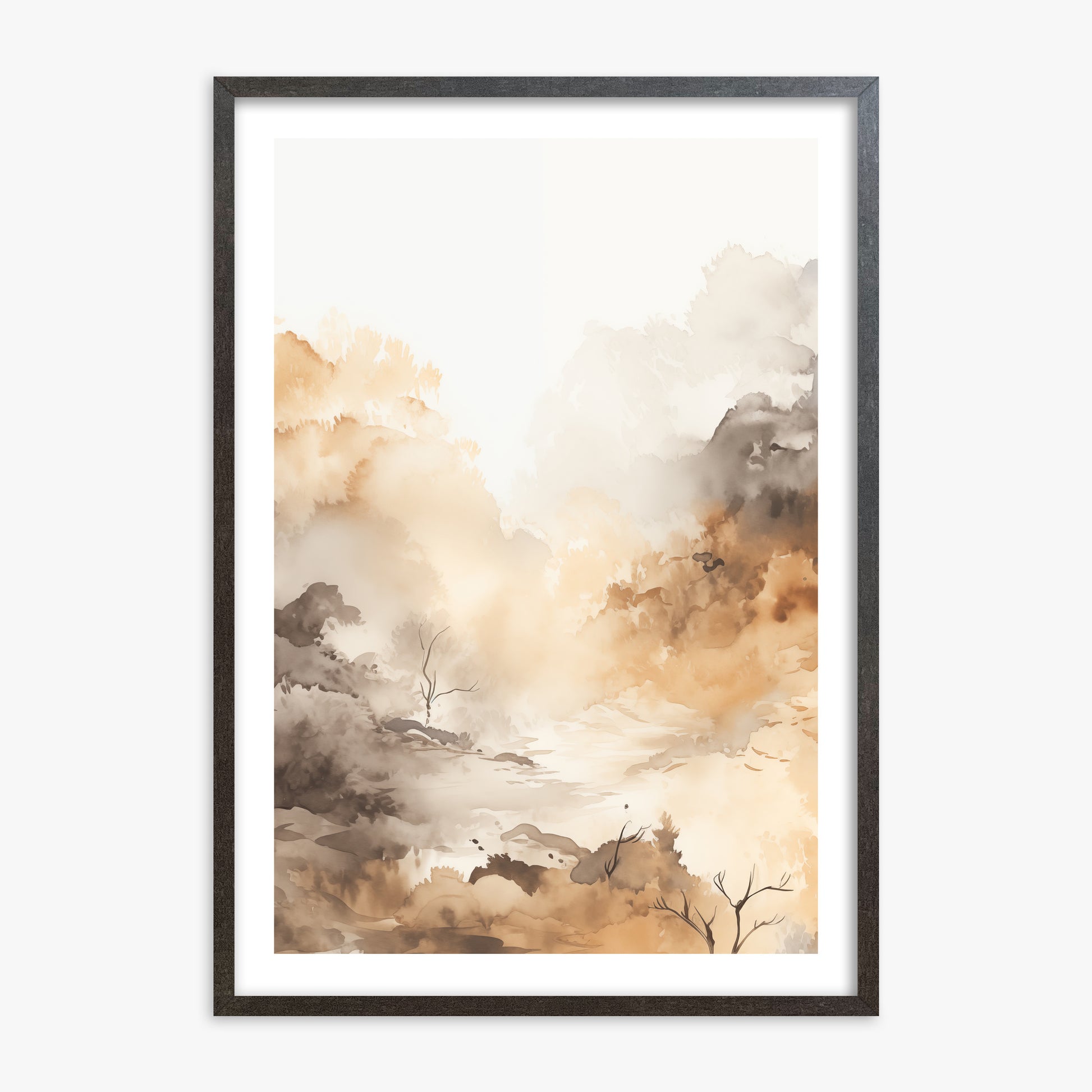Misty Autumn Valley, 70x100cm Framed Art Reproduction With Espresso Frame