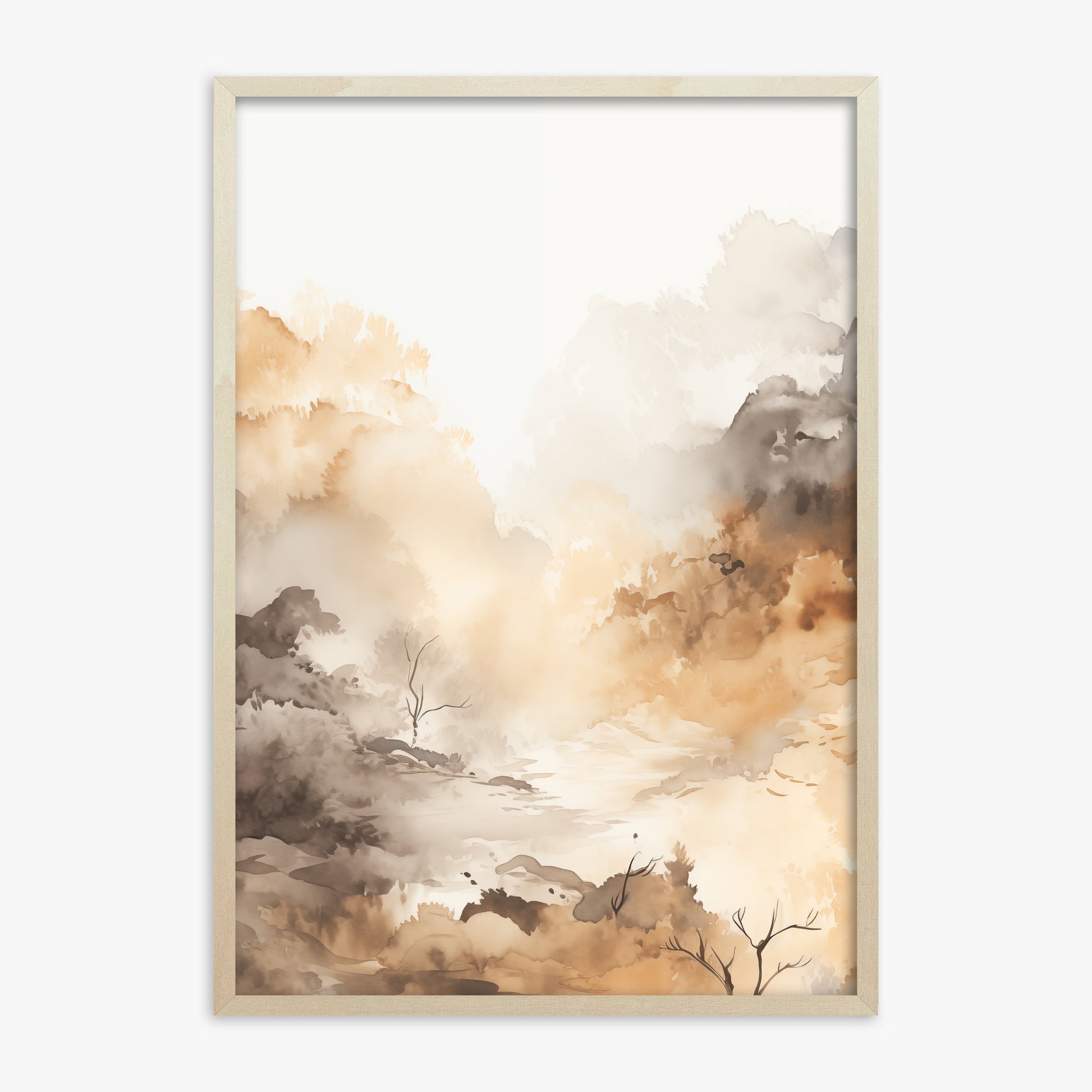 Misty Autumn Valley, 70x100cm Framed Art Reproduction With Lime Wood Frame