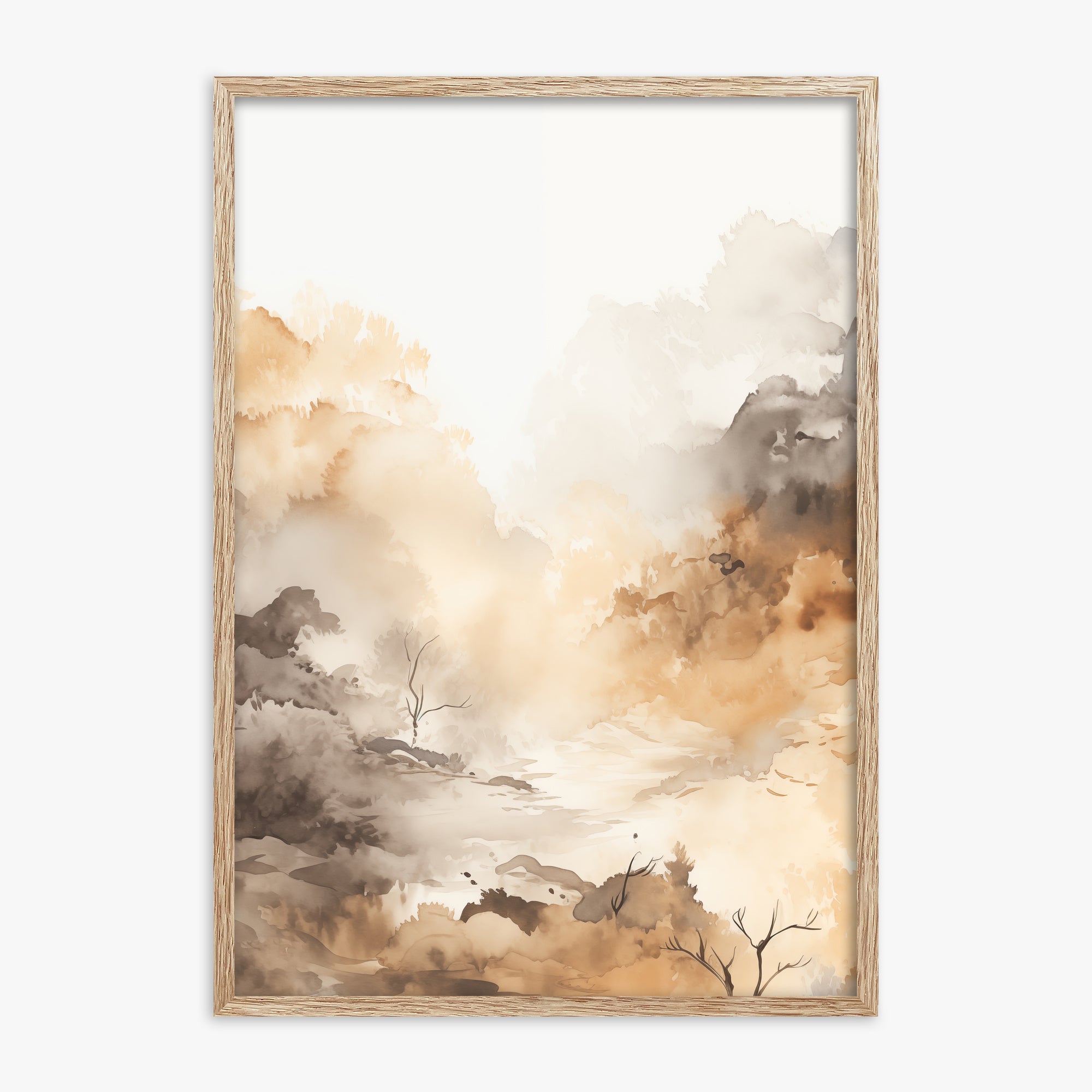 Misty Autumn Valley, 70x100cm Framed Art Reproduction With Raw Oak Frame