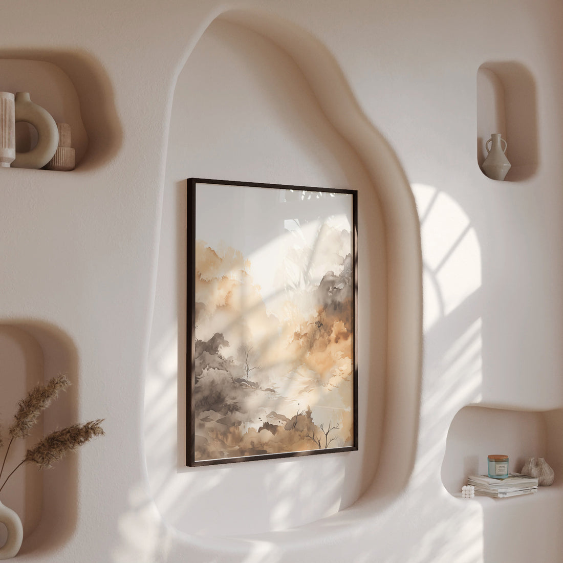 Misty Autumn Valley, 50x70cm Framed Poster With Black Frame