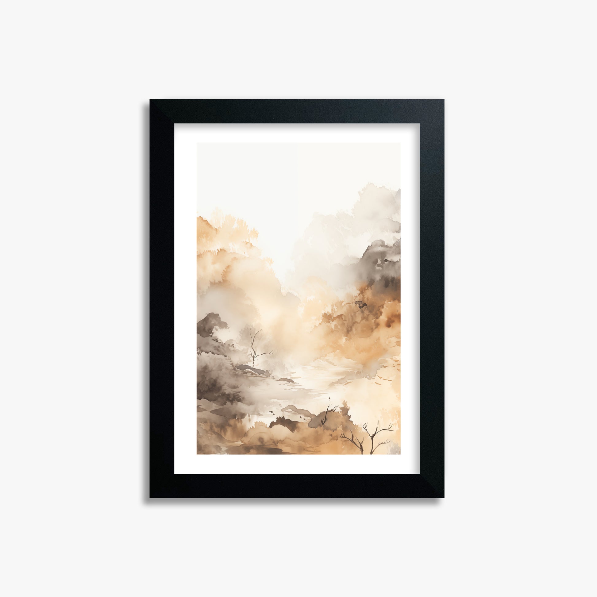 Misty Autumn Valley, 21x30cm Black Framed Art Reproduction