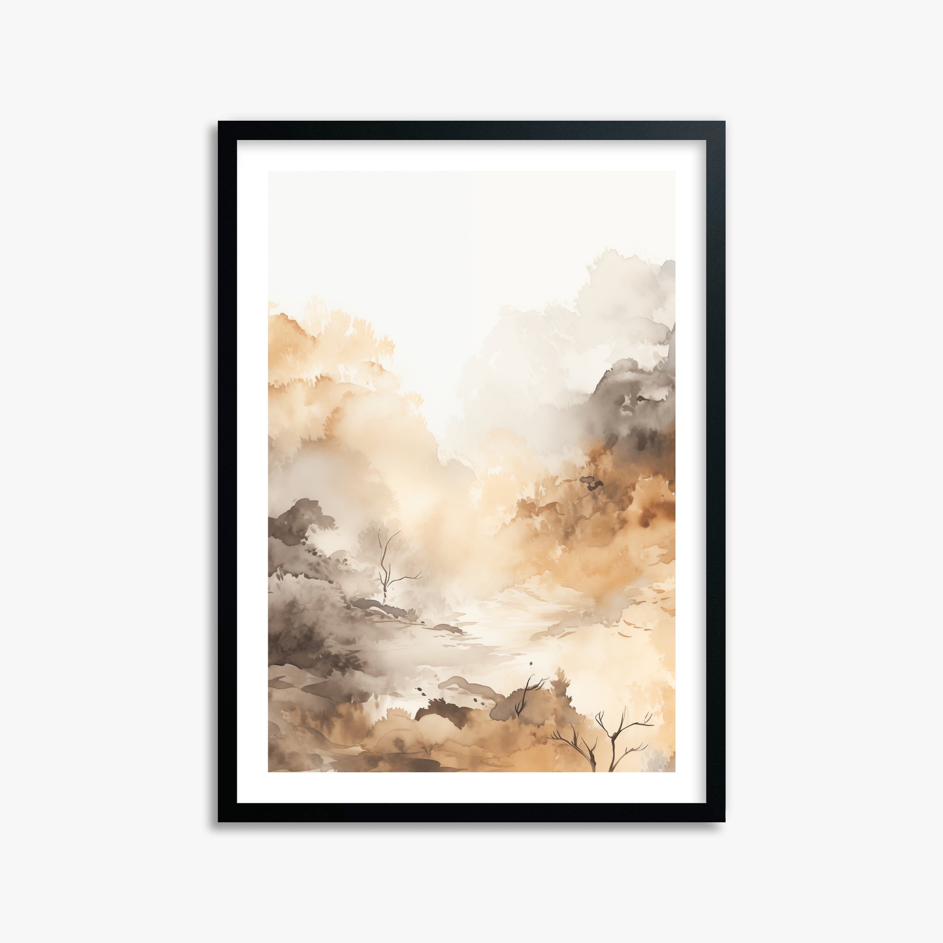 Misty Autumn Valley, 50x70cm Black Framed Art Reproduction