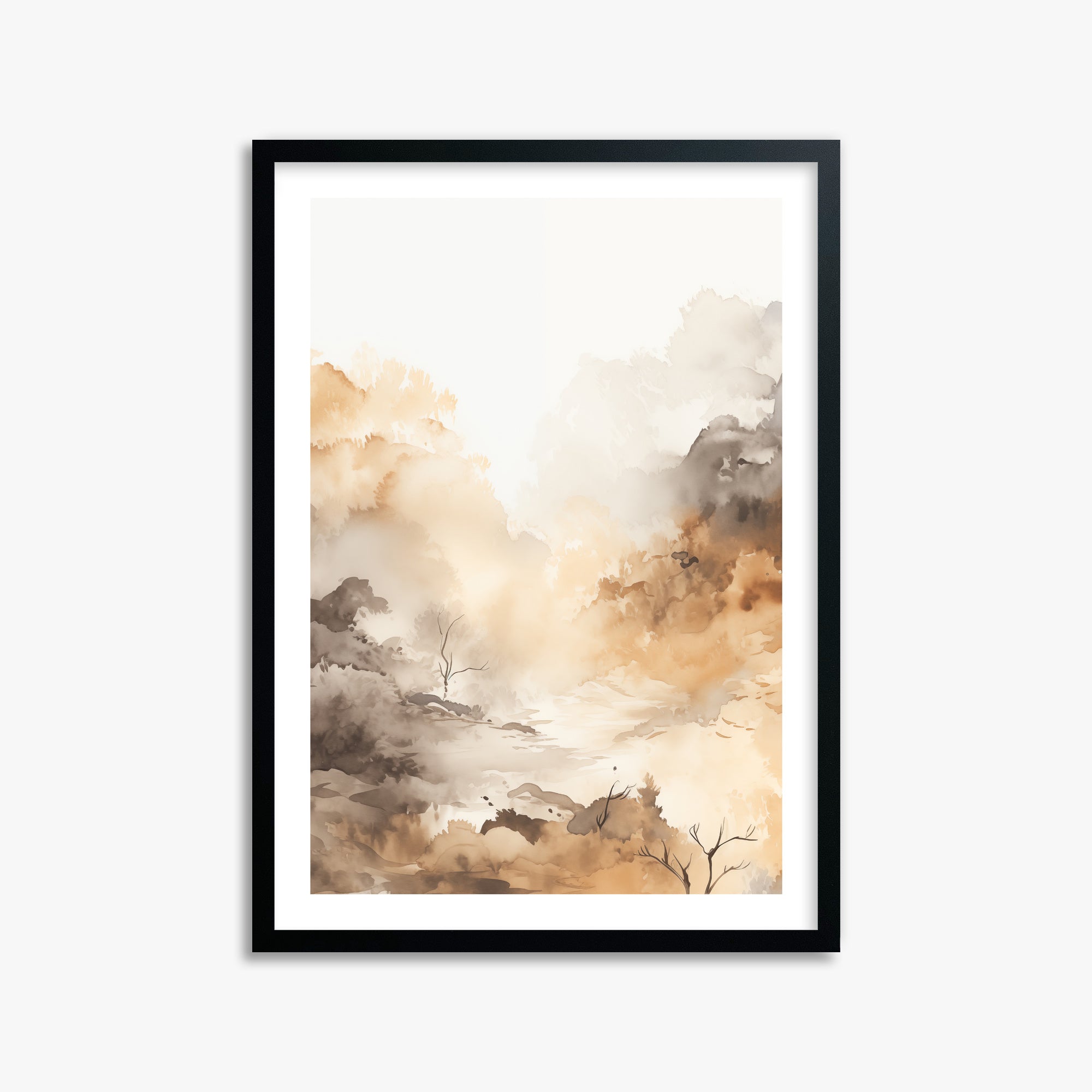 Misty Autumn Valley, 50x70cm Black Framed Art Reproduction