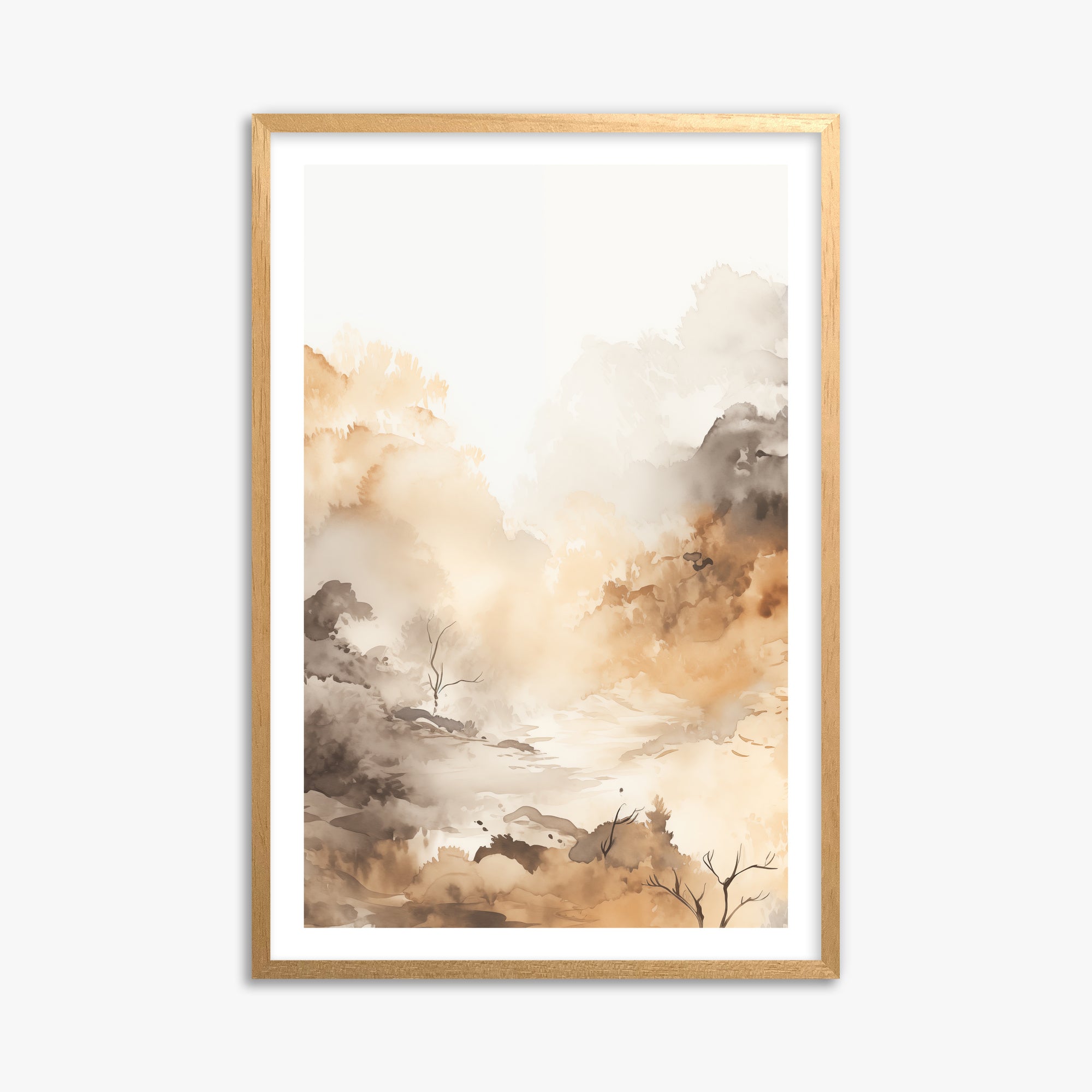 Misty Autumn Valley, 61x91cm Oak Framed Art Reproduction