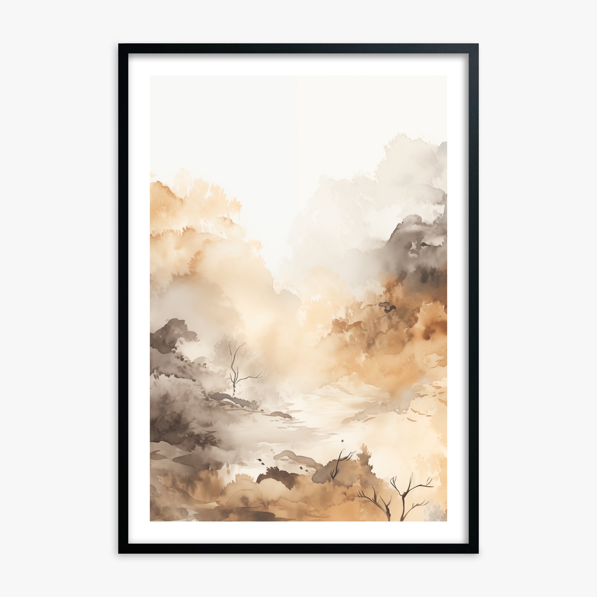 Misty Autumn Valley, 70x100cm Black Framed Art Reproduction