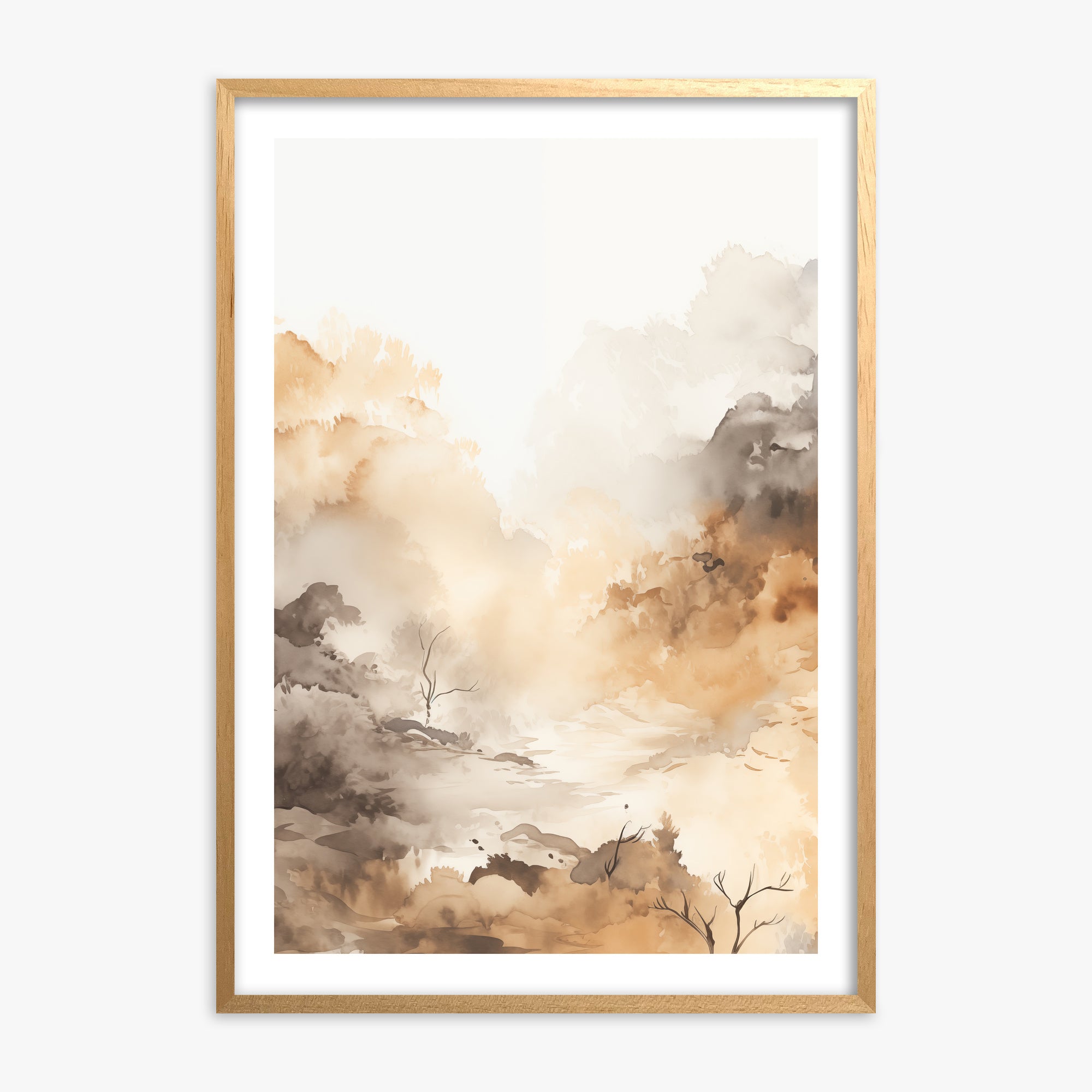 Misty Autumn Valley, 70x100cm Oak Framed Art Reproduction