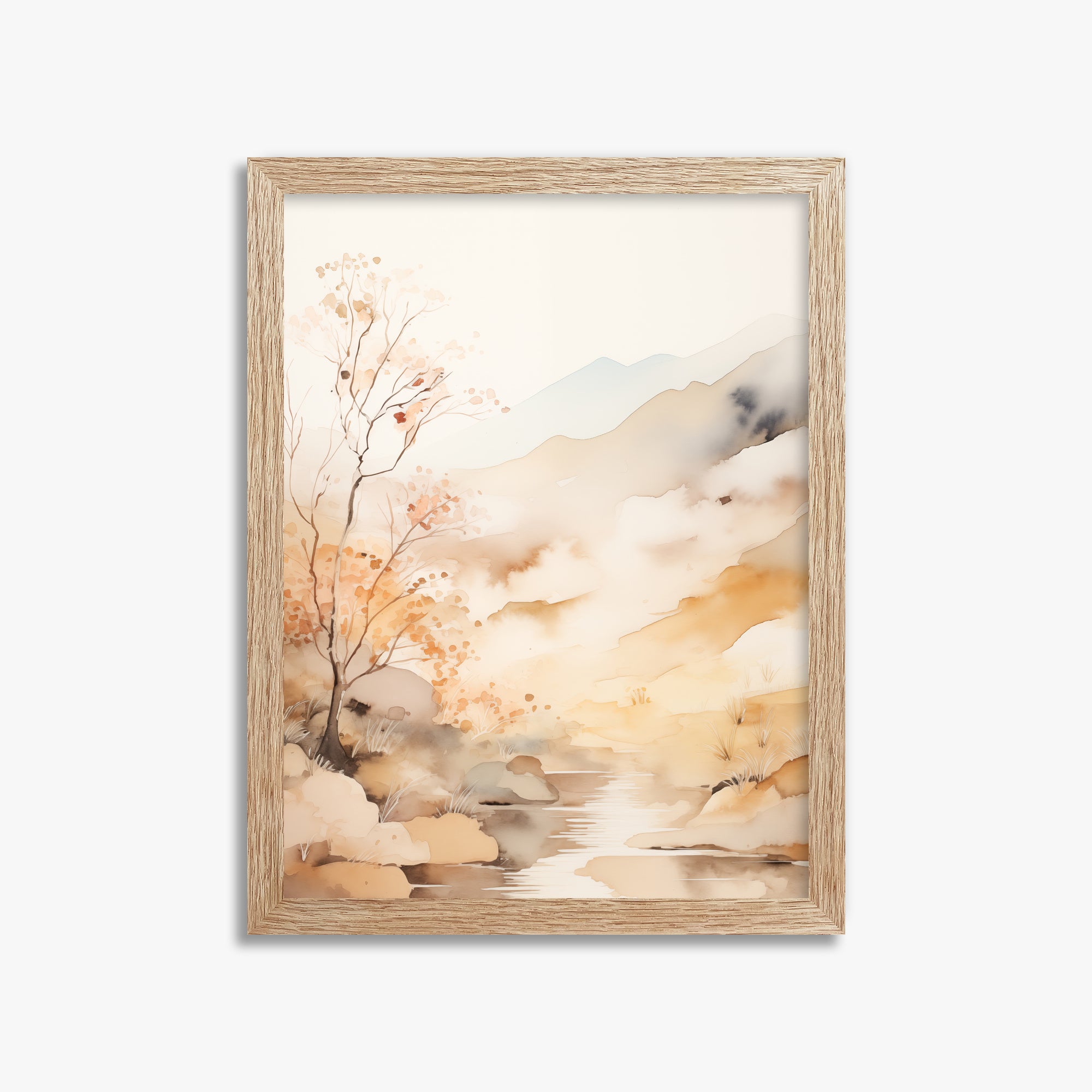Autumn Stream Dream, 30x40cm Framed Poster With Raw Oak Frame